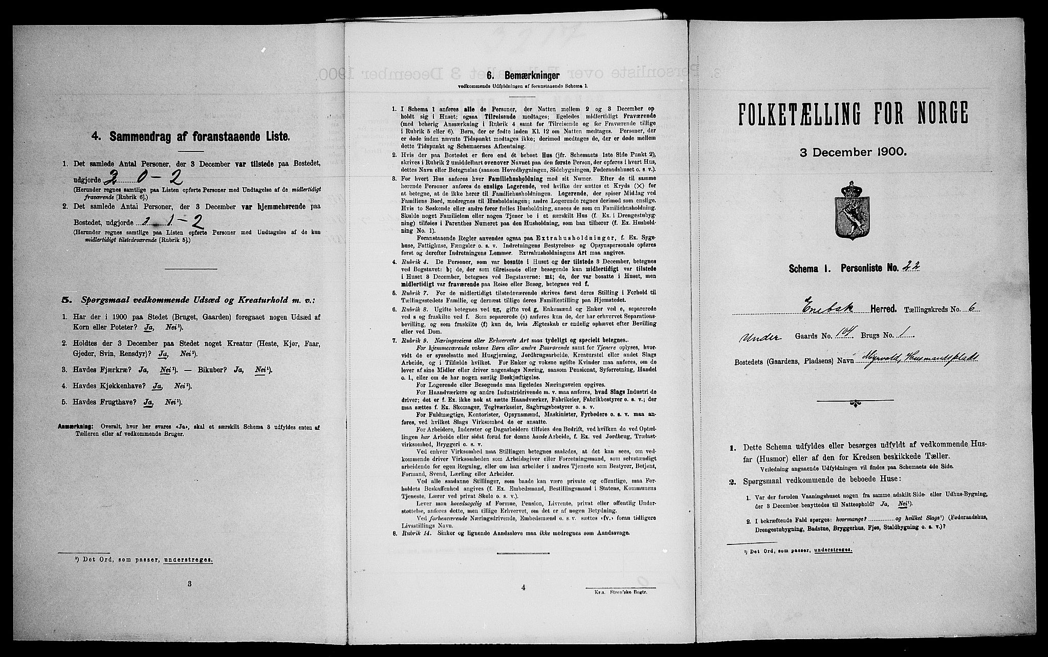 SAO, Folketelling 1900 for 0229 Enebakk herred, 1900