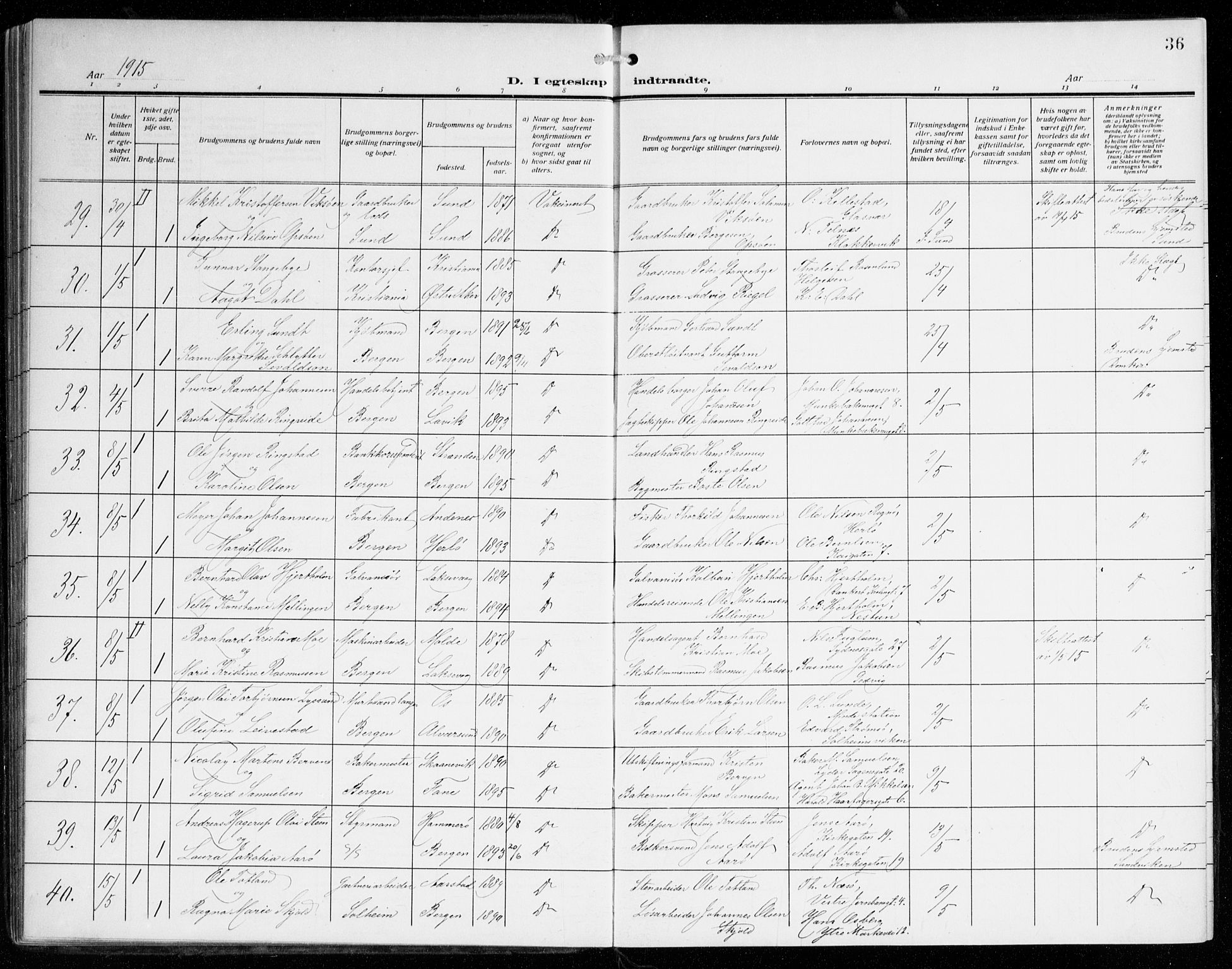 Johanneskirken sokneprestembete, AV/SAB-A-76001/H/Haa/L0013: Ministerialbok nr. D 2, 1912-1929, s. 36