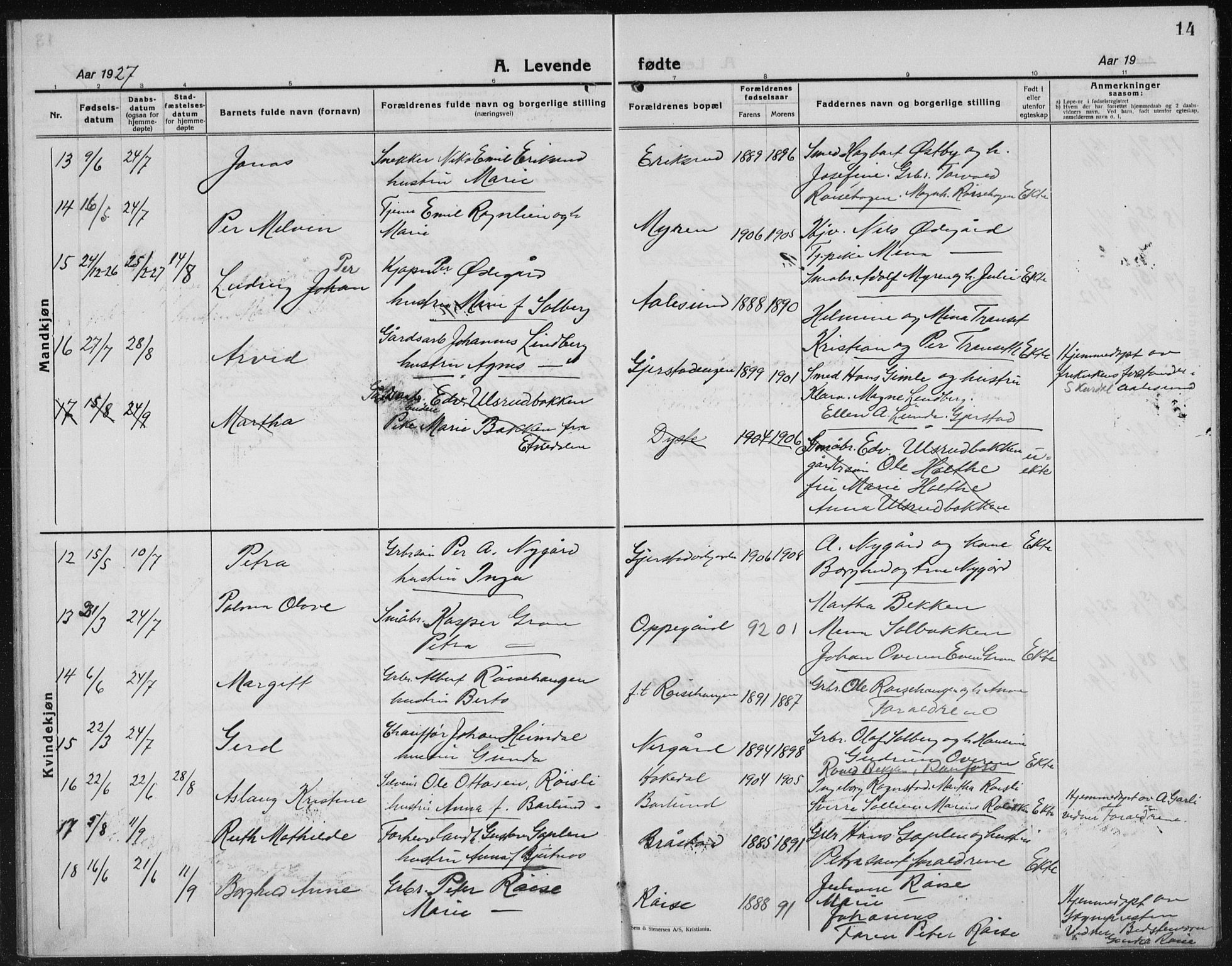 Kolbu prestekontor, SAH/PREST-110/H/Ha/Hab/L0002: Klokkerbok nr. 2, 1925-1942, s. 14