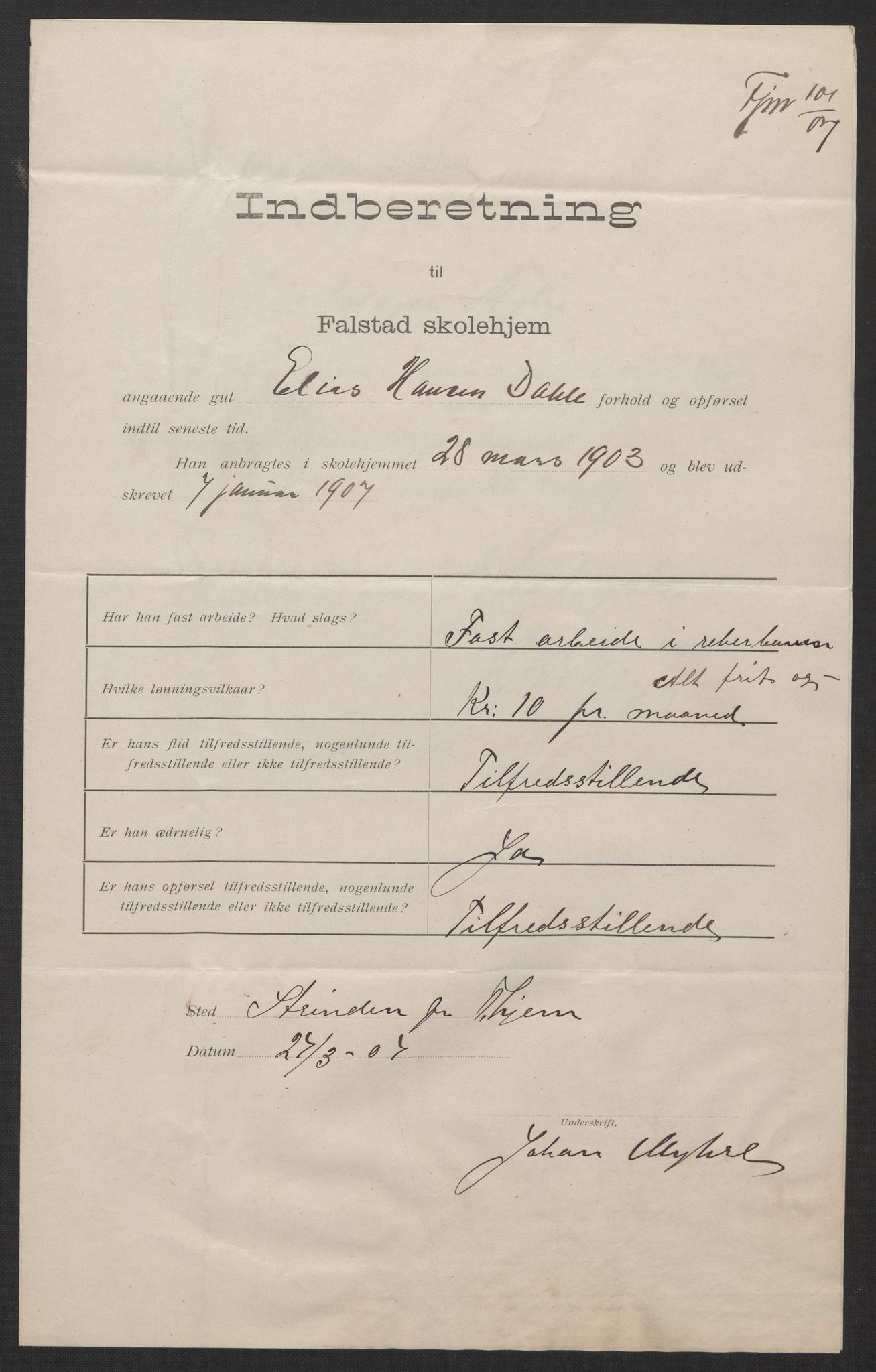 Falstad skolehjem, RA/S-1676/E/Eb/L0005: Elevmapper løpenr. 99-120, 1902-1909, s. 151