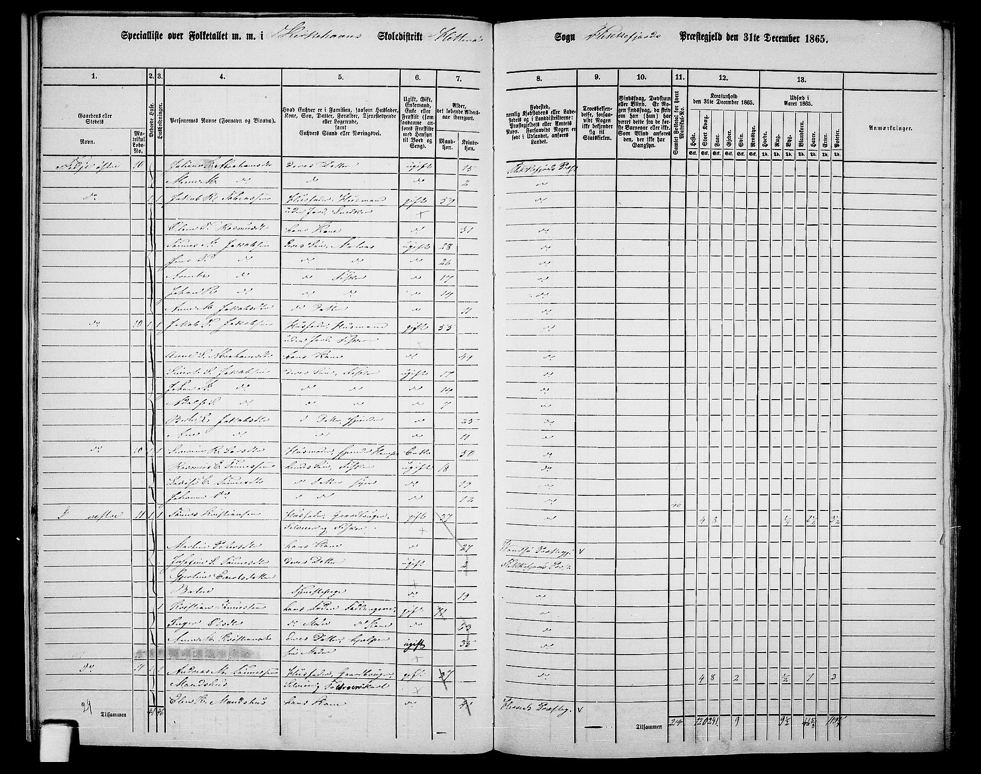 RA, Folketelling 1865 for 1042L Flekkefjord prestegjeld, Nes sokn og Hidra sokn, 1865, s. 17