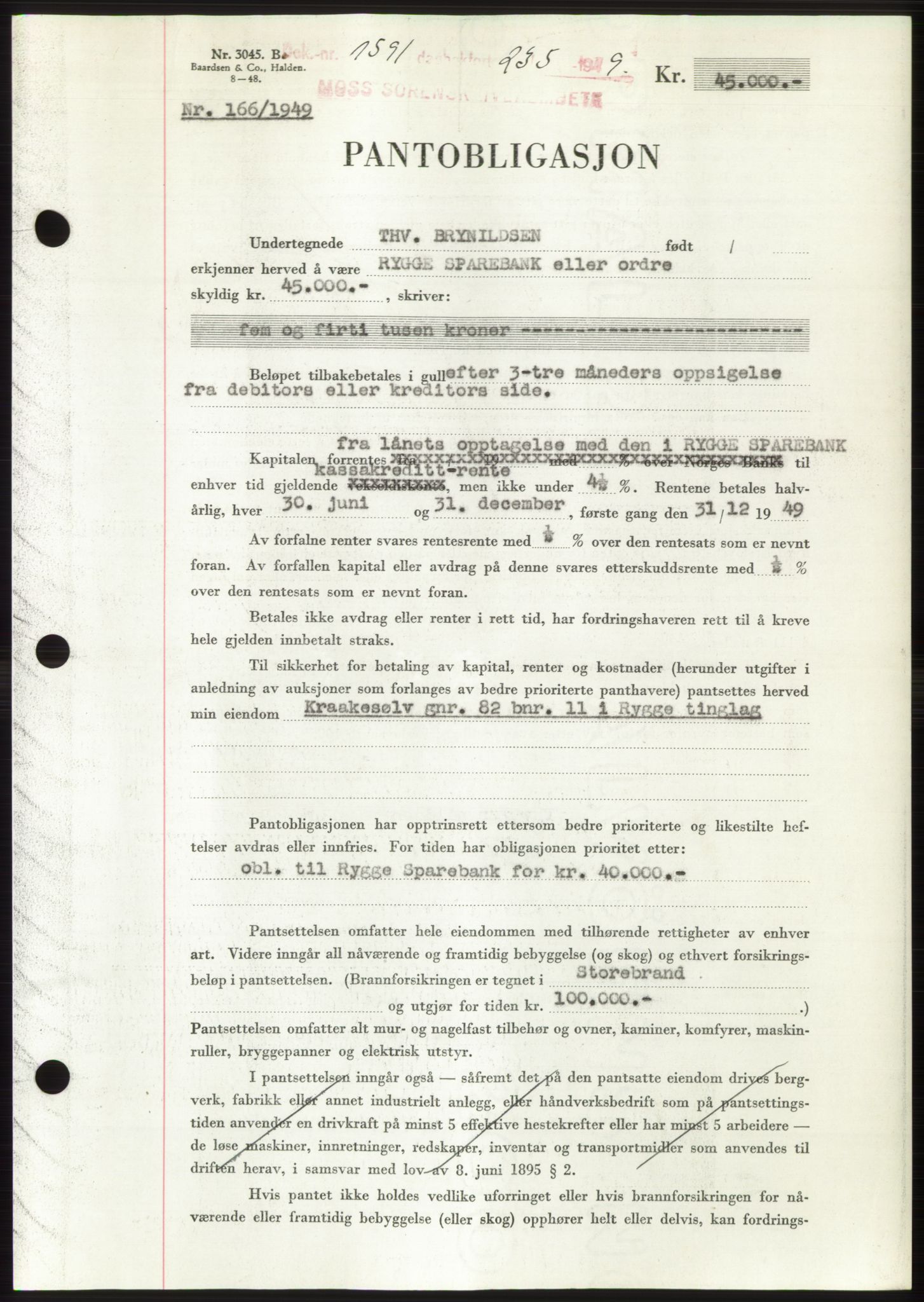Moss sorenskriveri, SAO/A-10168: Pantebok nr. B22, 1949-1949, Dagboknr: 1591/1949