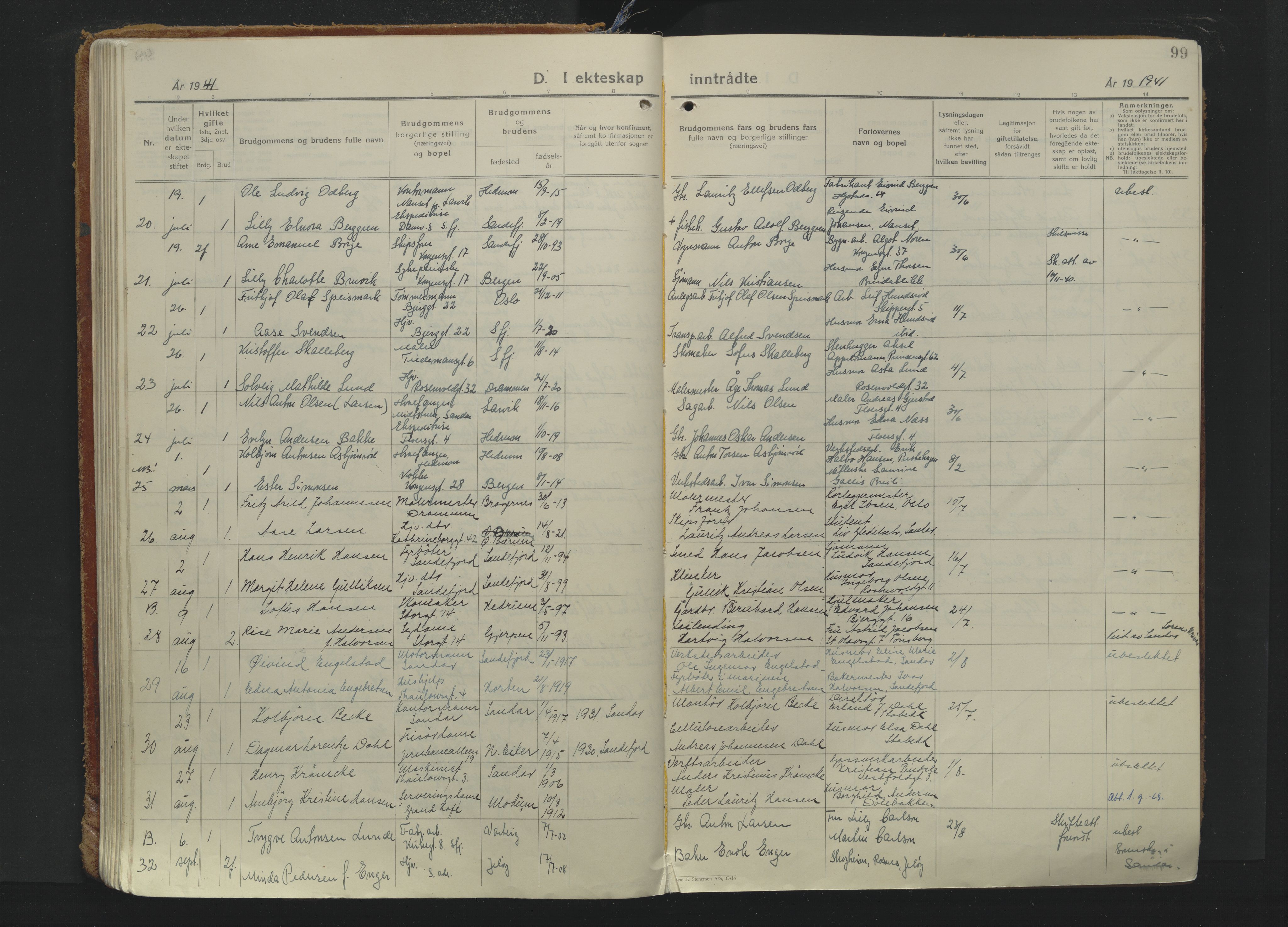 Sandefjord kirkebøker, AV/SAKO-A-315/F/Fa/L0009: Ministerialbok nr. 9, 1926-1945, s. 99