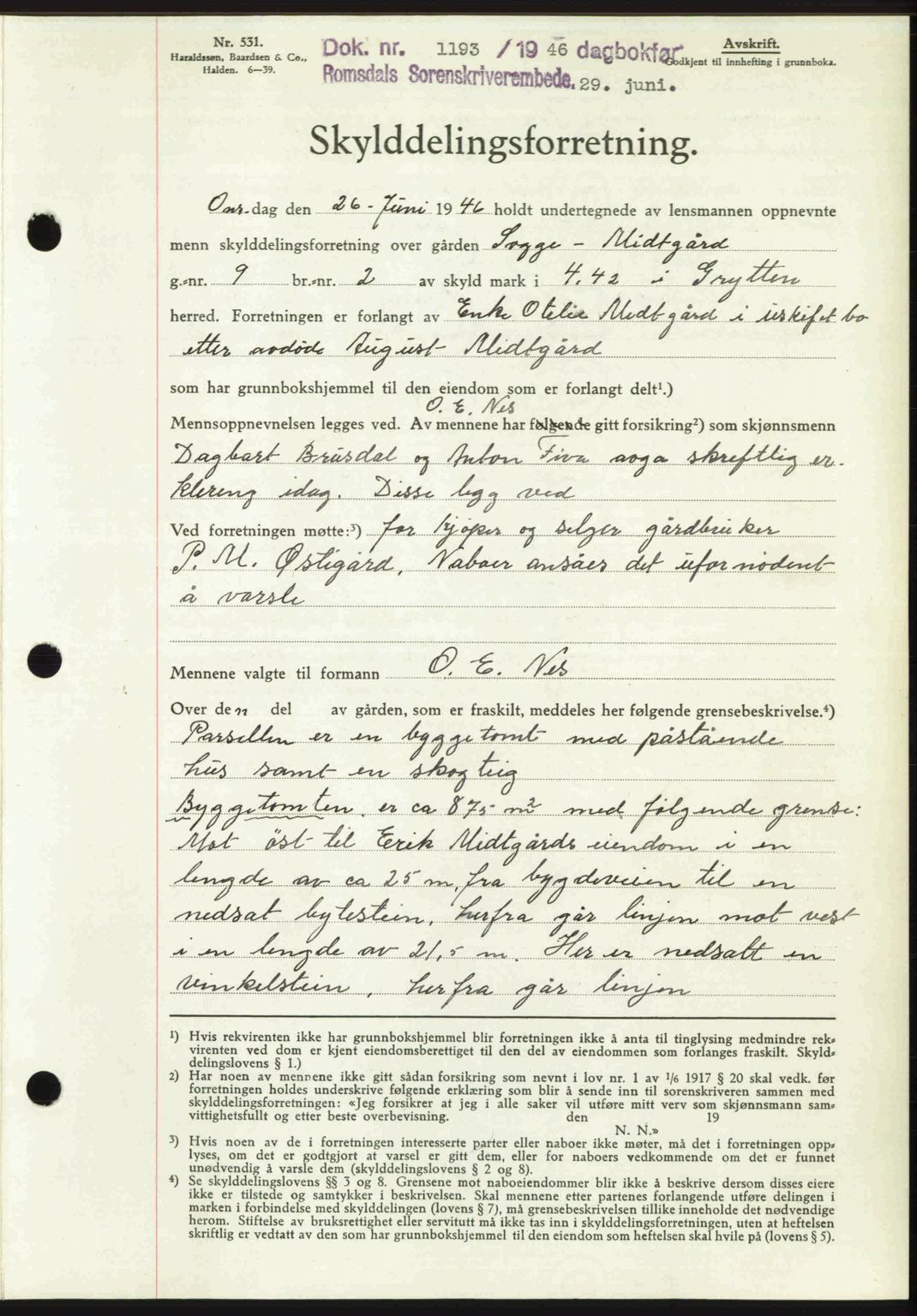 Romsdal sorenskriveri, AV/SAT-A-4149/1/2/2C: Pantebok nr. A20, 1946-1946, Dagboknr: 1193/1946