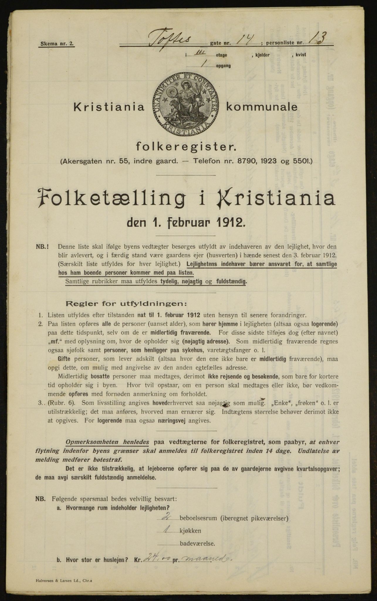 OBA, Kommunal folketelling 1.2.1912 for Kristiania, 1912, s. 111535