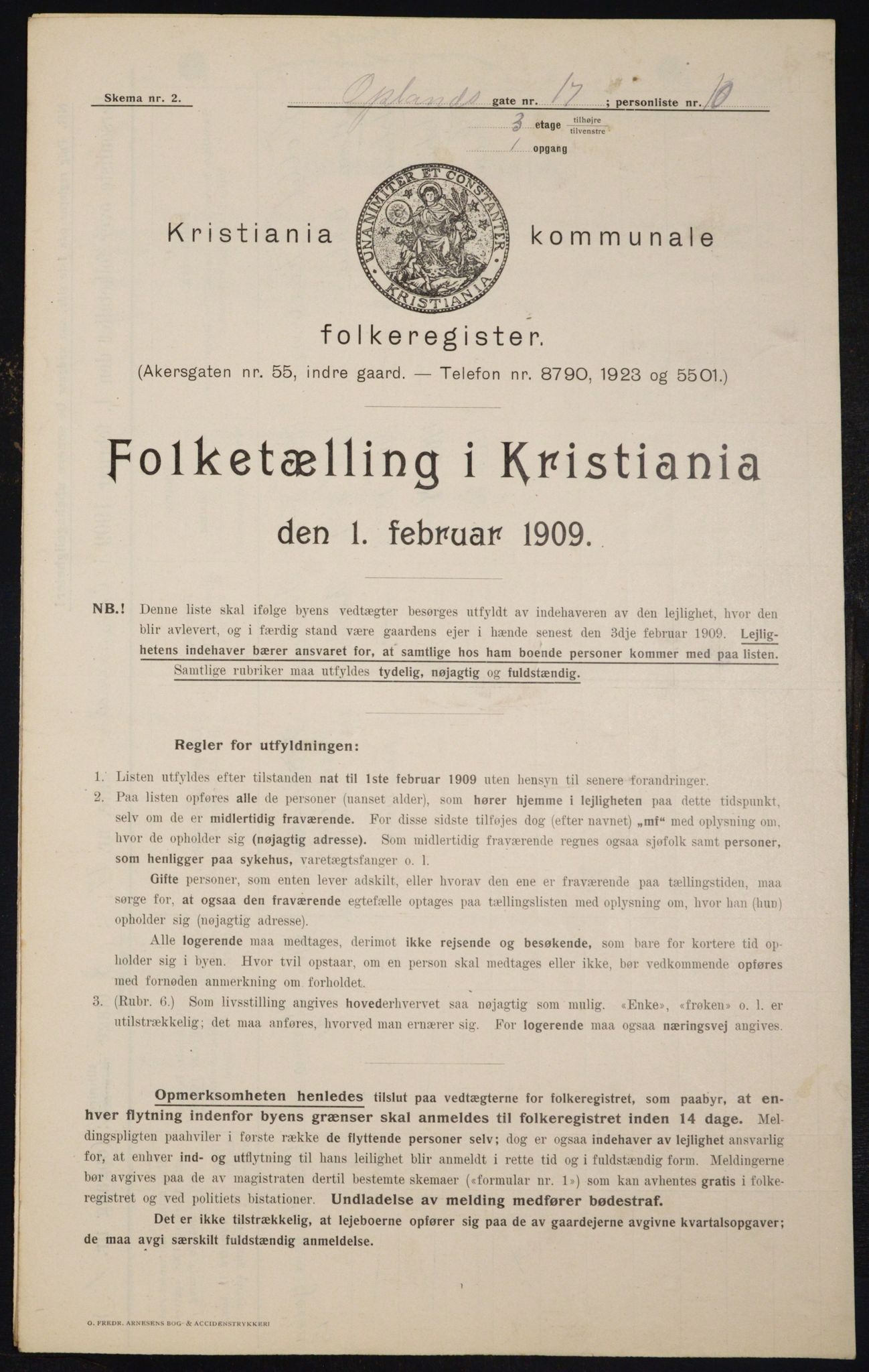 OBA, Kommunal folketelling 1.2.1909 for Kristiania kjøpstad, 1909, s. 68695