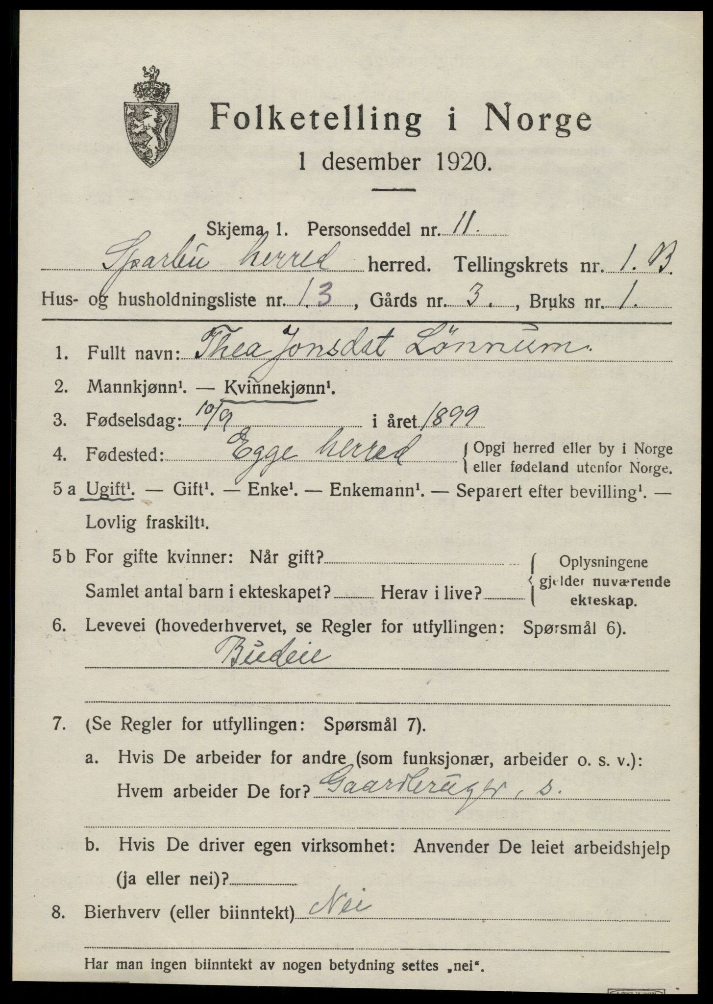 SAT, Folketelling 1920 for 1731 Sparbu herred, 1920, s. 2089