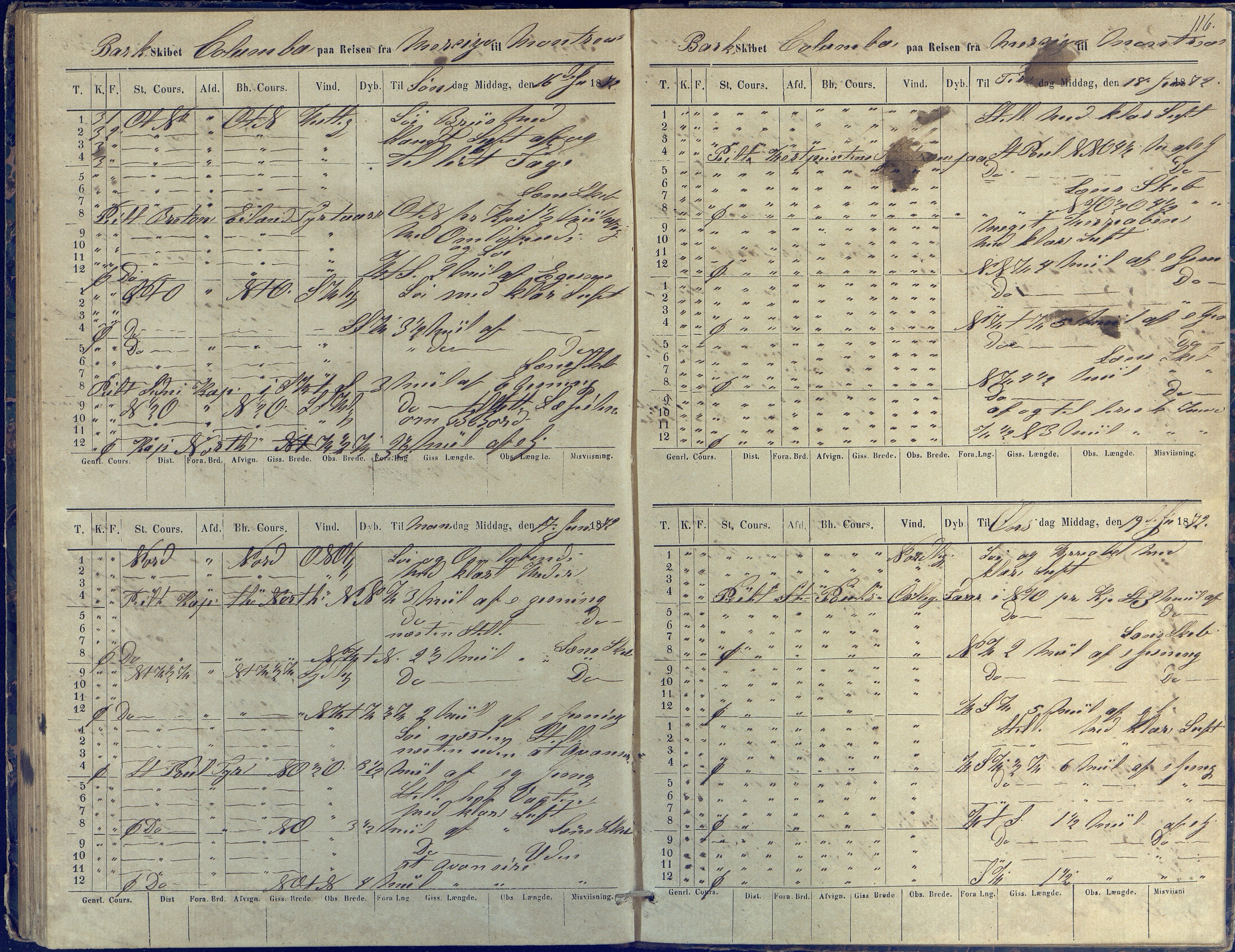 Fartøysarkivet, AAKS/PA-1934/F/L0076/0002: Flere fartøy (se mappenivå) / Columba (båttype ikke oppgitt), 1870-1872, s. 116