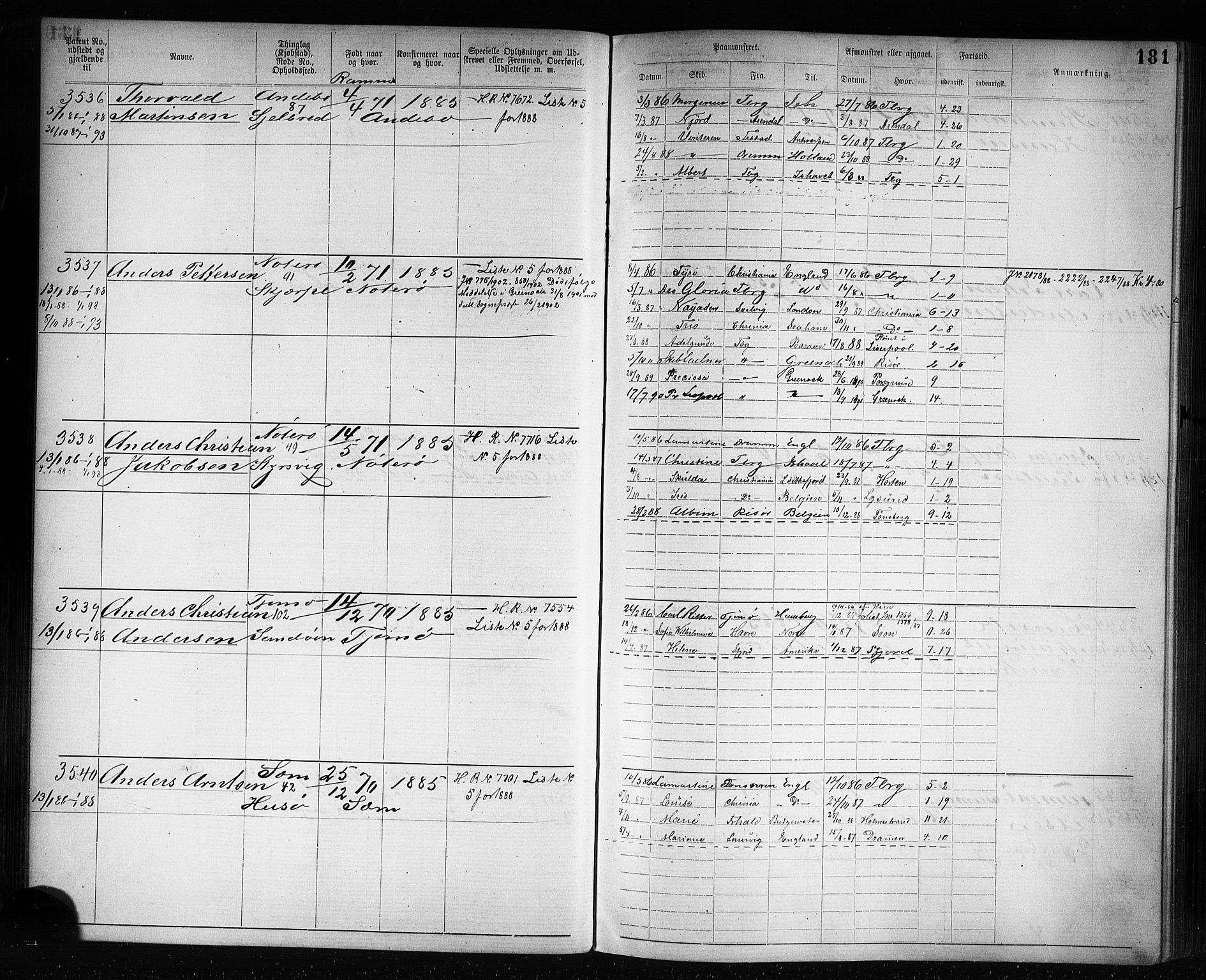 Tønsberg innrulleringskontor, AV/SAKO-A-786/F/Fb/L0007: Annotasjonsrulle Patent nr. 2636-5150, 1881-1892, s. 182