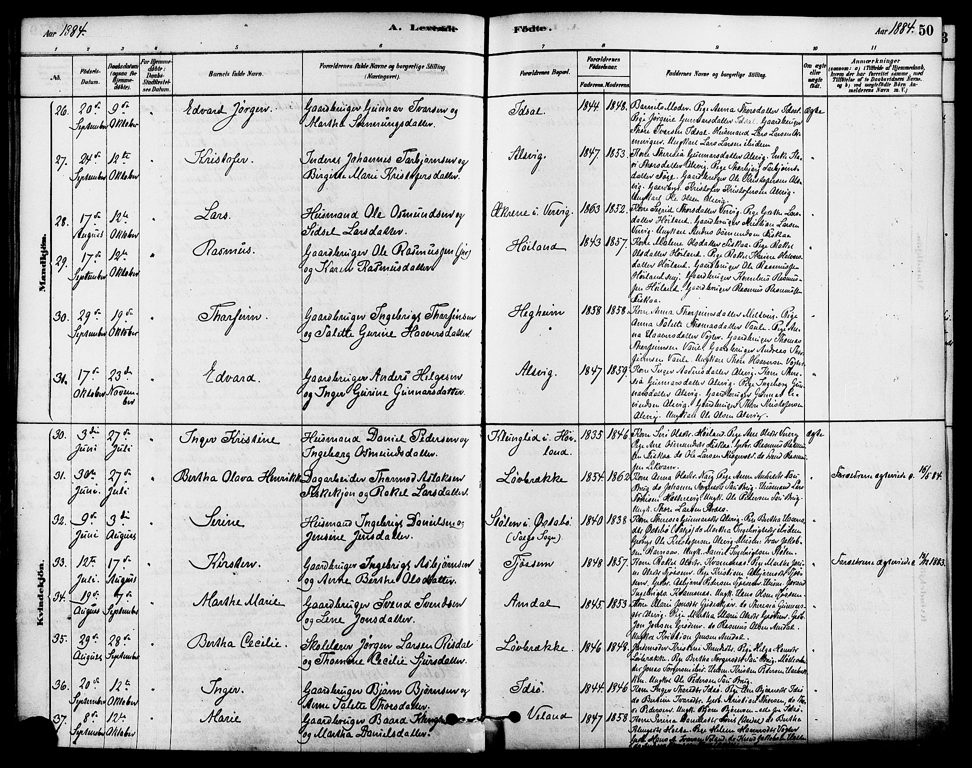 Strand sokneprestkontor, AV/SAST-A-101828/H/Ha/Haa/L0009: Ministerialbok nr. A 9, 1877-1908, s. 50