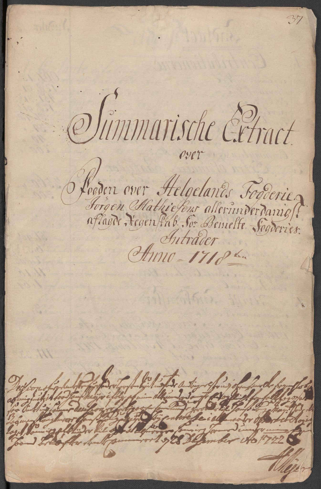 Rentekammeret inntil 1814, Reviderte regnskaper, Fogderegnskap, RA/EA-4092/R65/L4516: Fogderegnskap Helgeland, 1718, s. 18