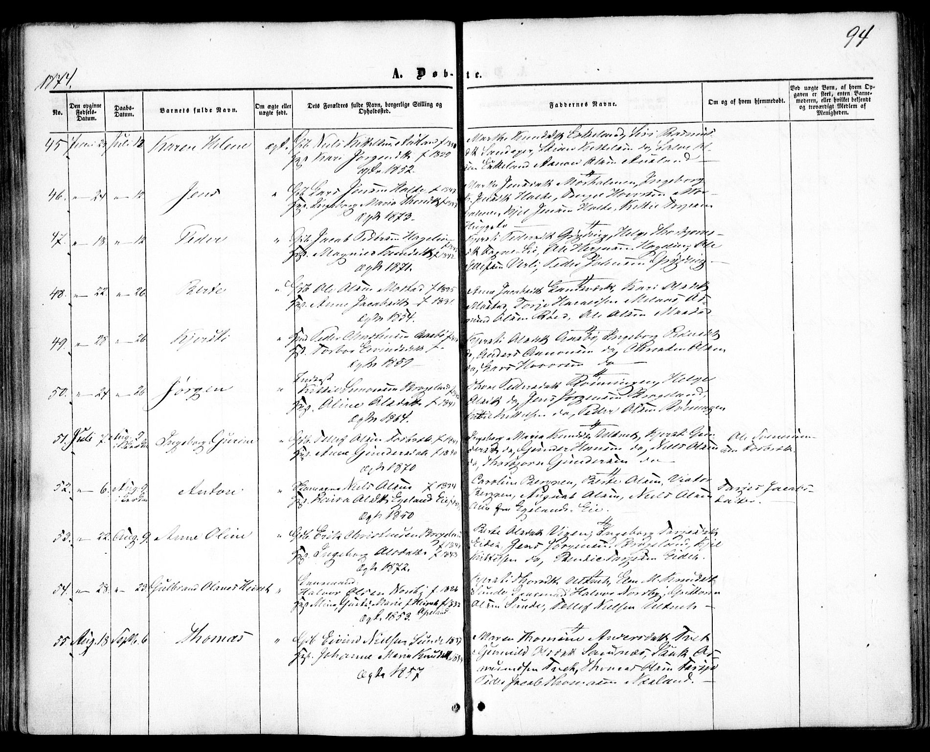Gjerstad sokneprestkontor, AV/SAK-1111-0014/F/Fa/Faa/L0007: Ministerialbok nr. A 7, 1858-1875, s. 94