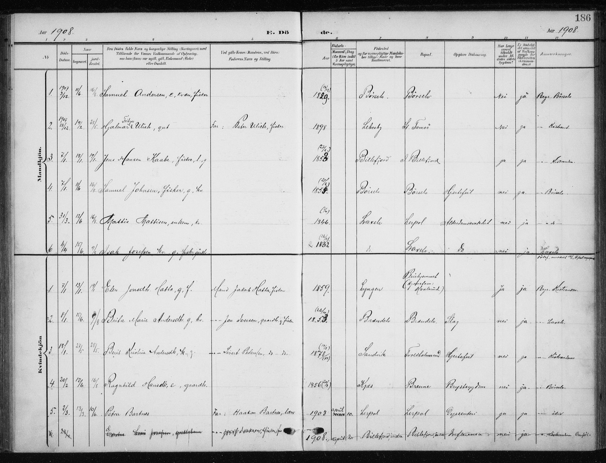 Kistrand/Porsanger sokneprestembete, AV/SATØ-S-1351/H/Ha/L0014.kirke: Ministerialbok nr. 14, 1908-1917, s. 186