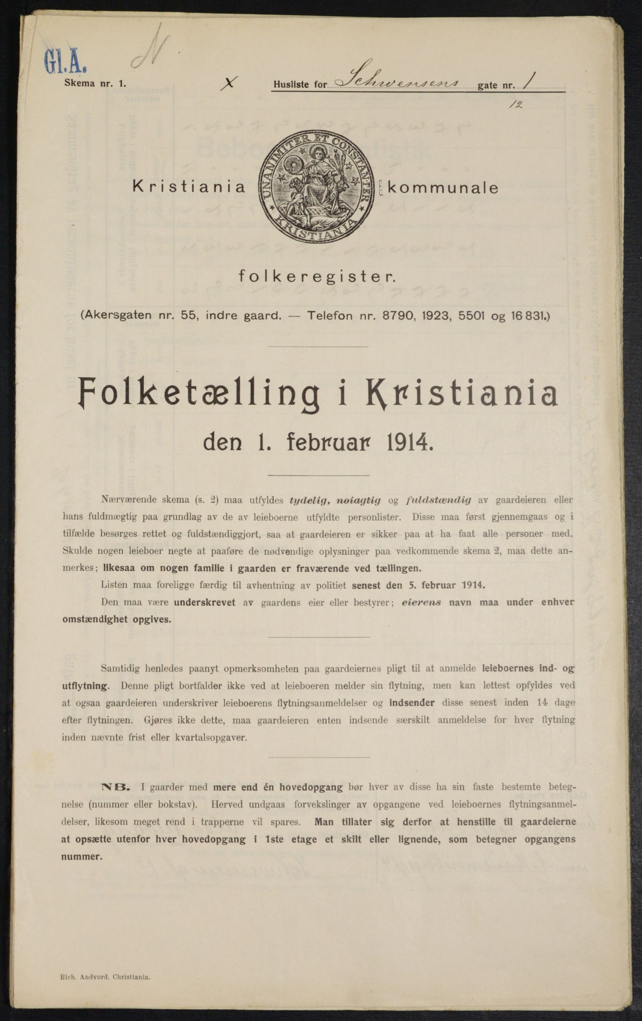 OBA, Kommunal folketelling 1.2.1914 for Kristiania, 1914, s. 92473