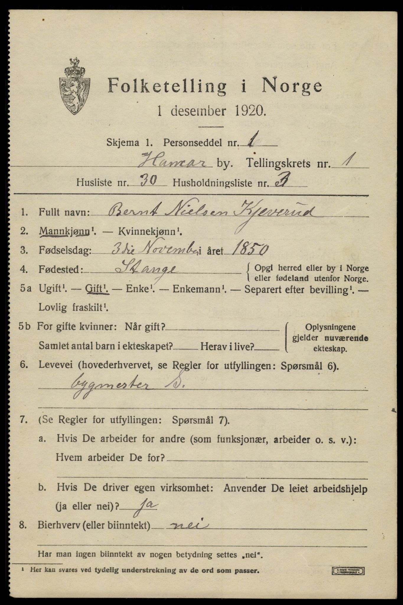 SAH, Folketelling 1920 for 0401 Hamar kjøpstad, 1920, s. 4953