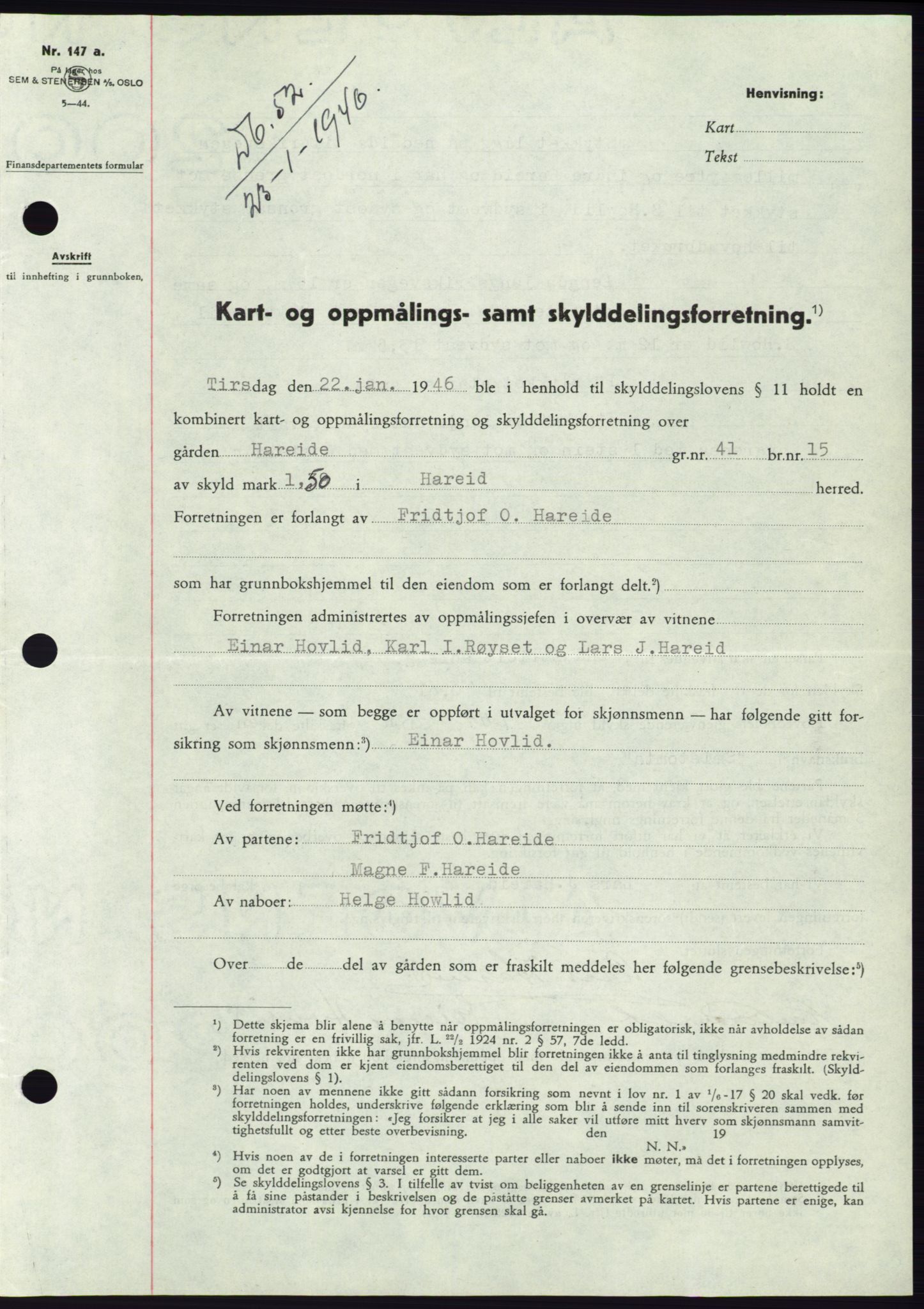 Søre Sunnmøre sorenskriveri, SAT/A-4122/1/2/2C/L0077: Pantebok nr. 3A, 1945-1946, Dagboknr: 52/1946