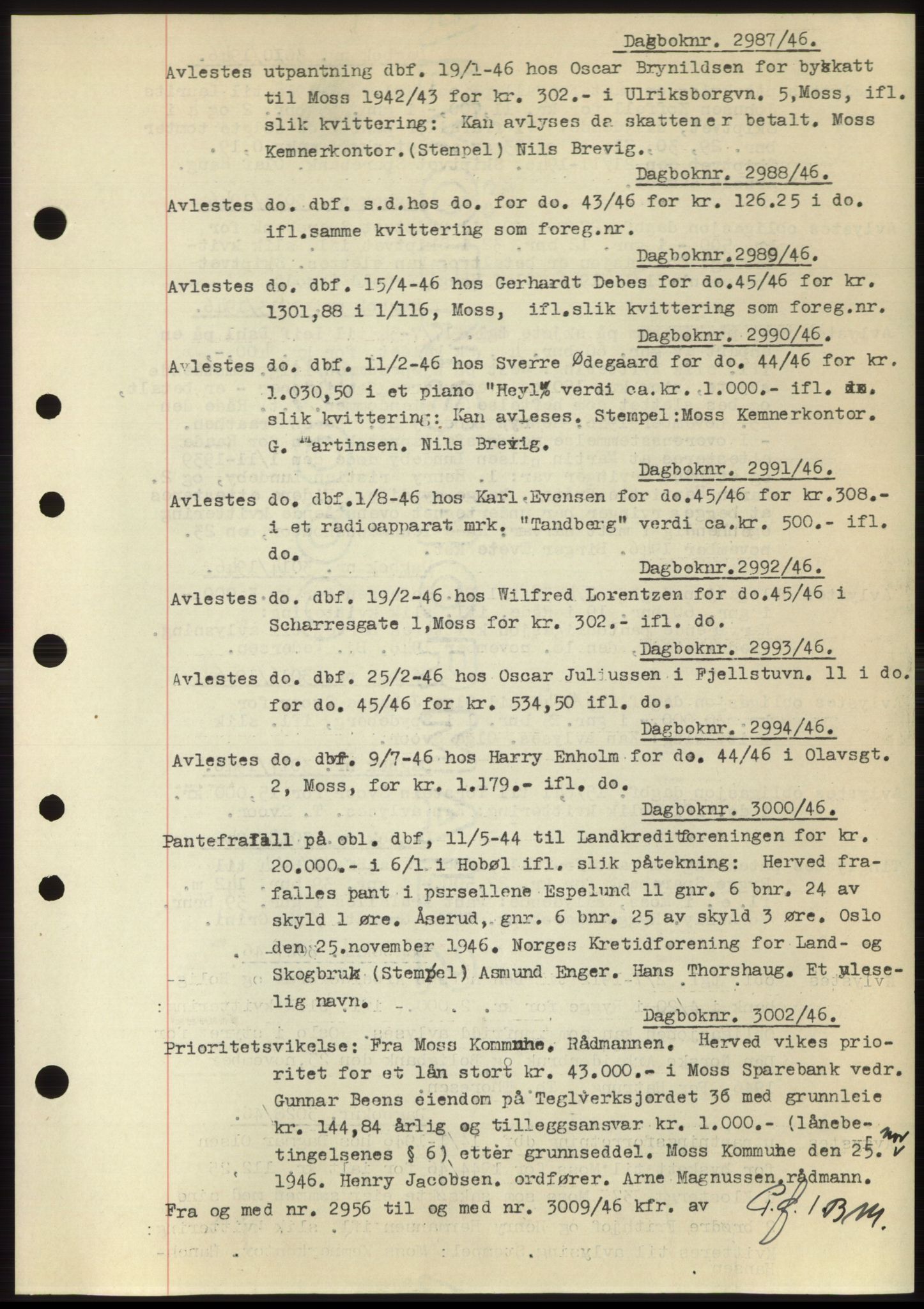 Moss sorenskriveri, SAO/A-10168: Pantebok nr. C10, 1938-1950, Dagboknr: 2987/1946