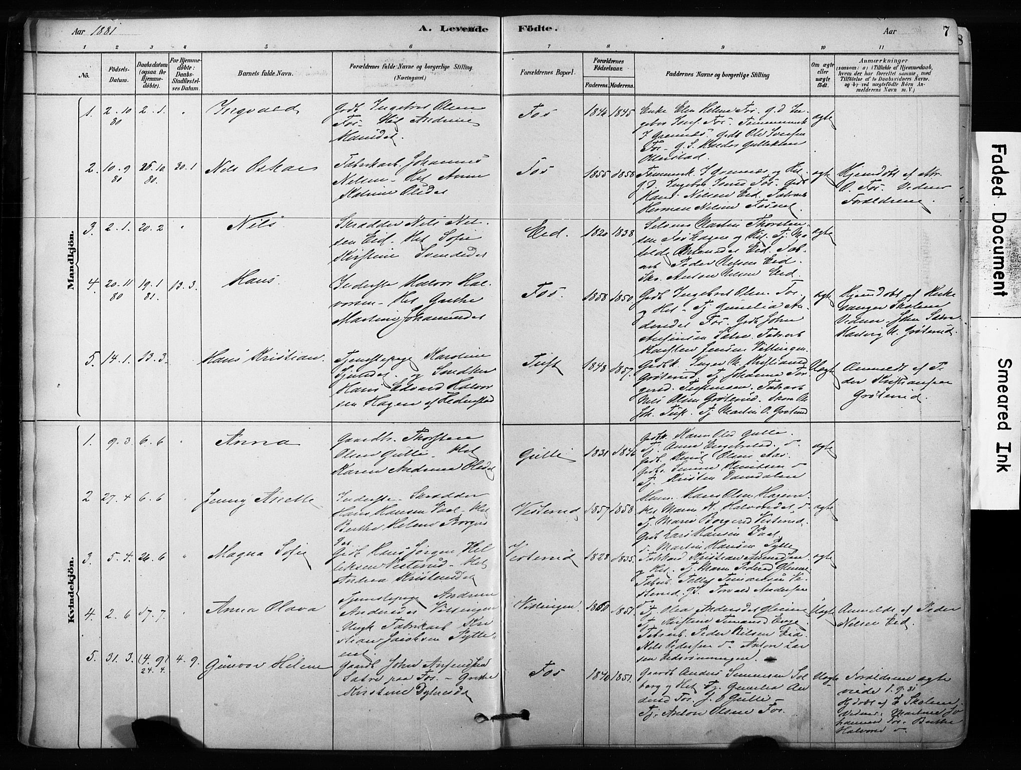 Sandsvær kirkebøker, AV/SAKO-A-244/F/Fc/L0001: Ministerialbok nr. III 1, 1878-1923, s. 7