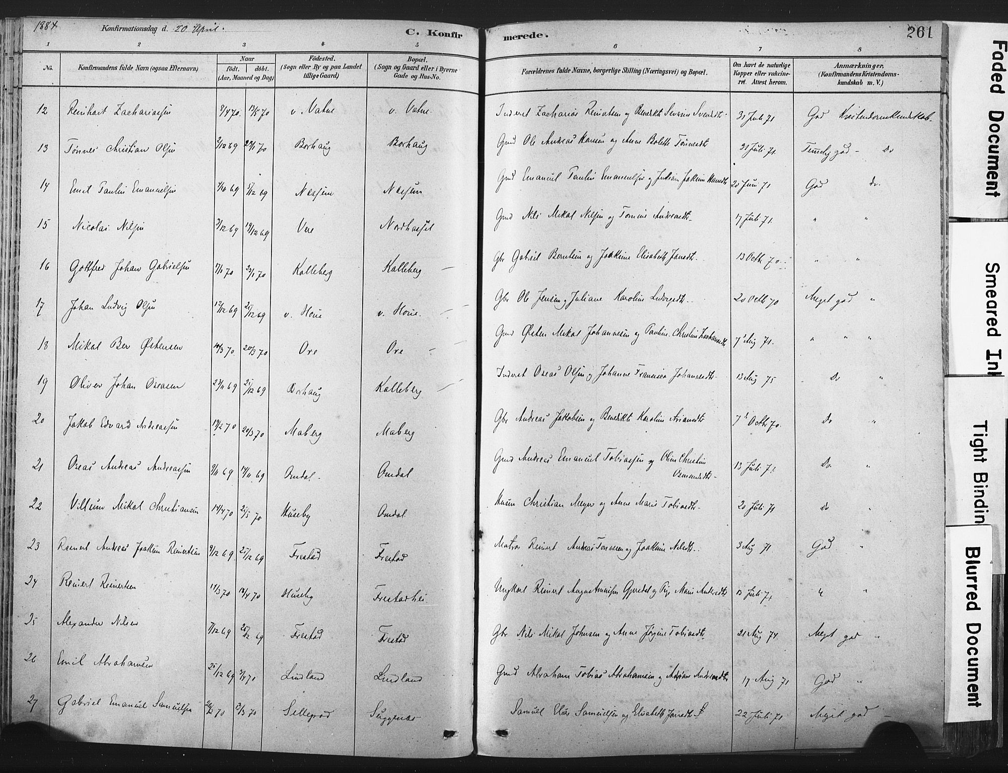 Lista sokneprestkontor, SAK/1111-0027/F/Fa/L0012: Ministerialbok nr. A 12, 1879-1903, s. 261