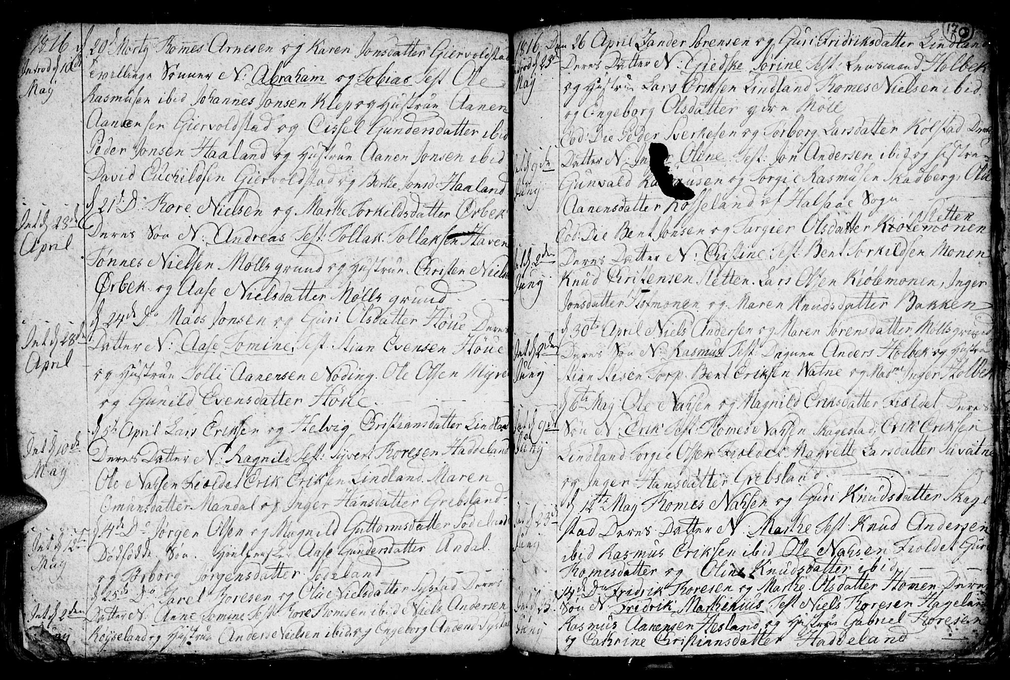 Holum sokneprestkontor, AV/SAK-1111-0022/F/Fb/Fba/L0001: Klokkerbok nr. B 1 /1, 1770-1820, s. 170