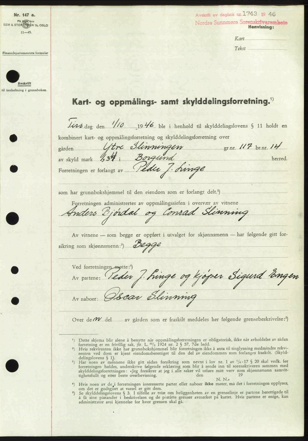 Nordre Sunnmøre sorenskriveri, SAT/A-0006/1/2/2C/2Ca: Pantebok nr. A22, 1946-1946, Dagboknr: 1743/1946
