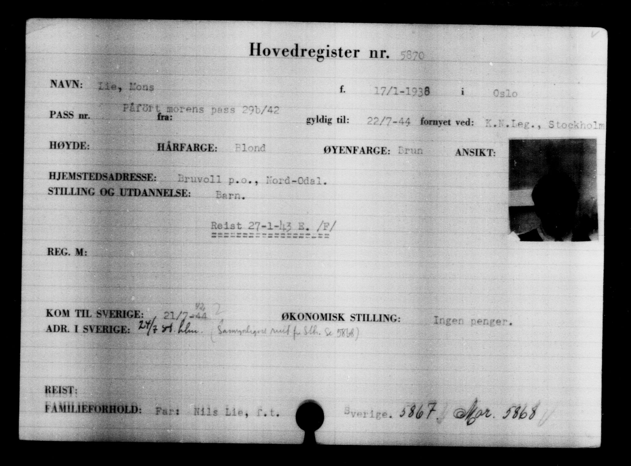 Den Kgl. Norske Legasjons Flyktningskontor, AV/RA-S-6753/V/Va/L0004: Kjesäterkartoteket.  Flyktningenr. 3496-6610, 1940-1945, s. 2756