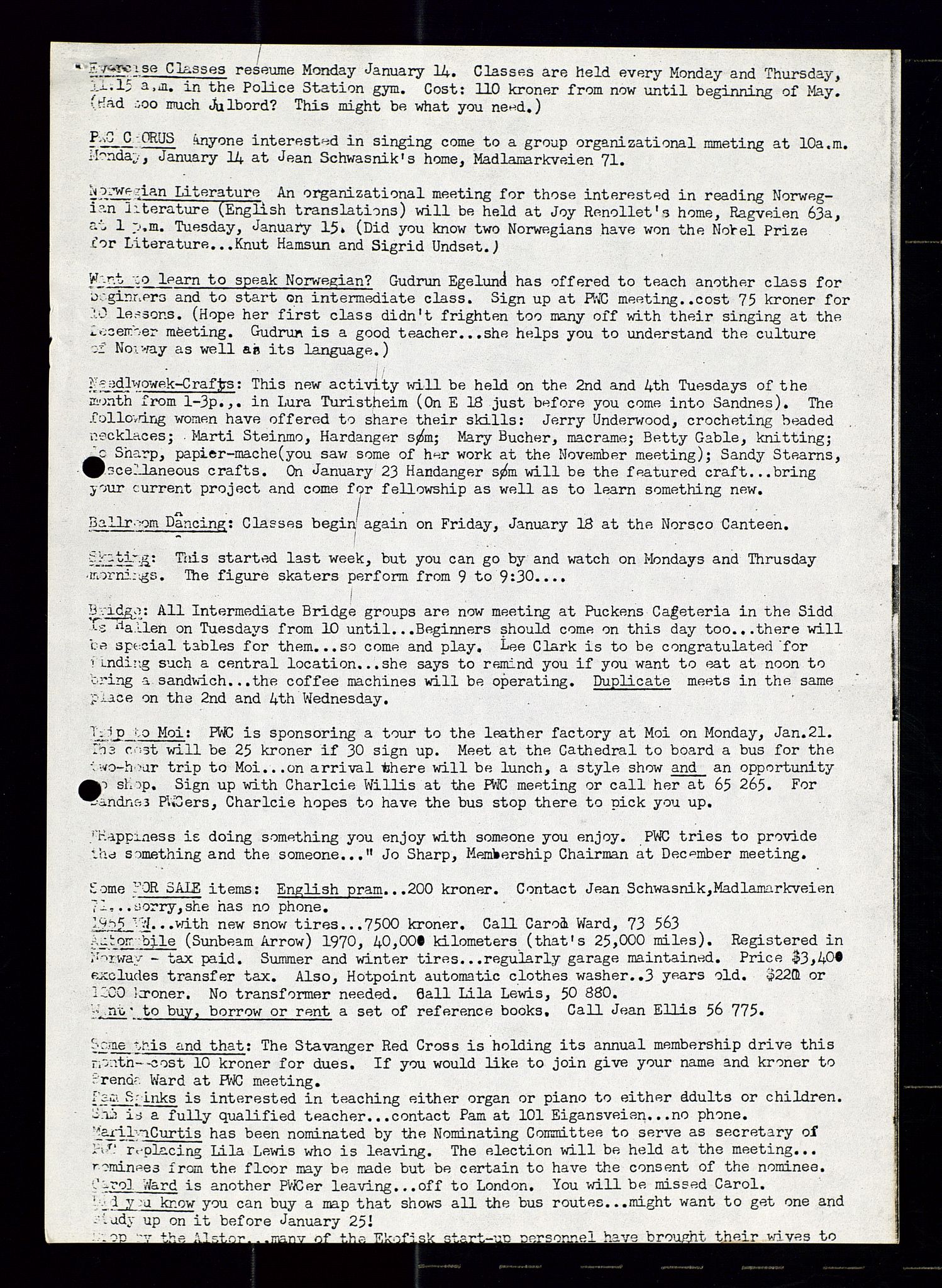 PA 1547 - Petroleum Wives Club, SAST/A-101974/X/Xa/L0001: Newsletters (1971-1978)/radiointervjuer på kasett (1989-1992), 1970-1978