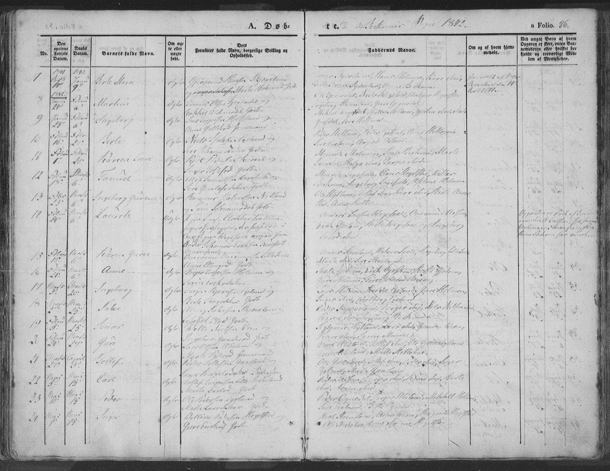 Helleland sokneprestkontor, SAST/A-101810: Ministerialbok nr. A 6.1, 1834-1863, s. 86