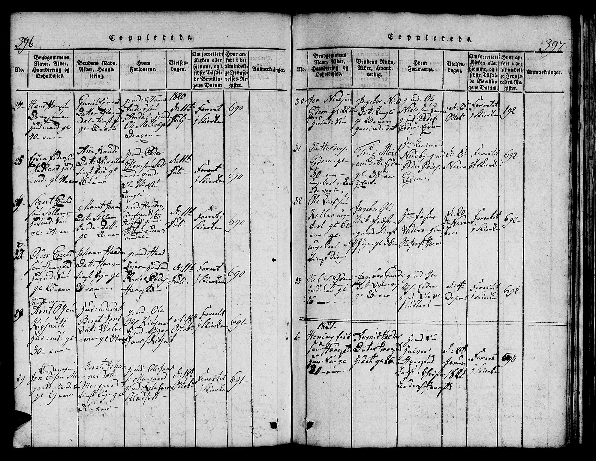 Ministerialprotokoller, klokkerbøker og fødselsregistre - Sør-Trøndelag, SAT/A-1456/695/L1152: Klokkerbok nr. 695C03, 1816-1831, s. 396-397