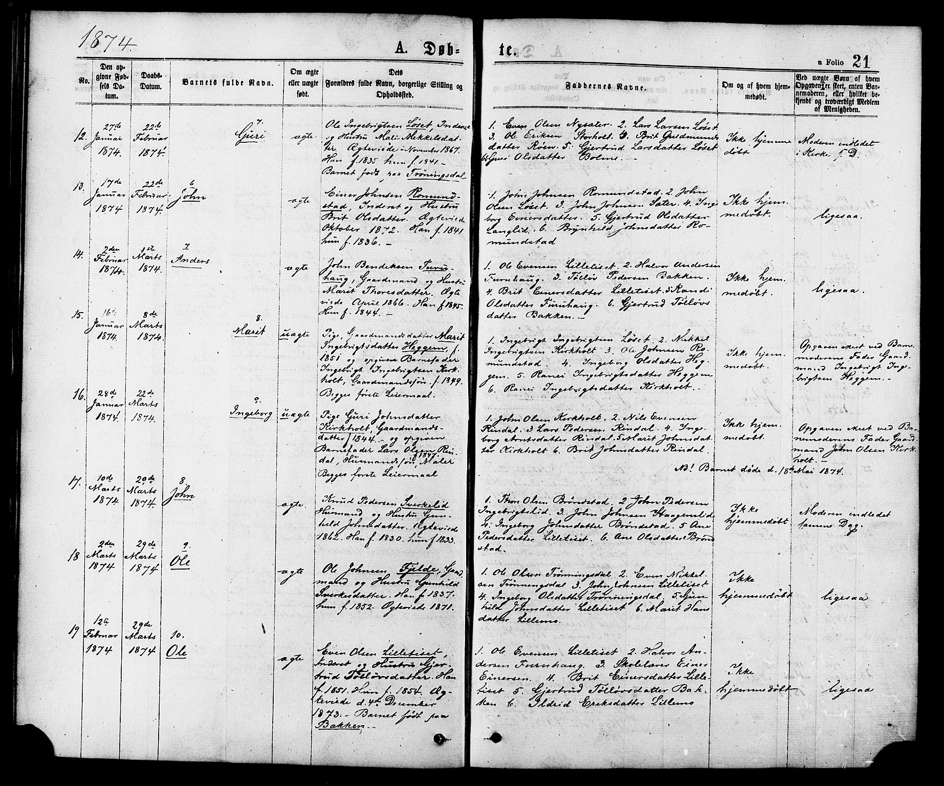 Ministerialprotokoller, klokkerbøker og fødselsregistre - Møre og Romsdal, SAT/A-1454/598/L1068: Ministerialbok nr. 598A02, 1872-1881, s. 21