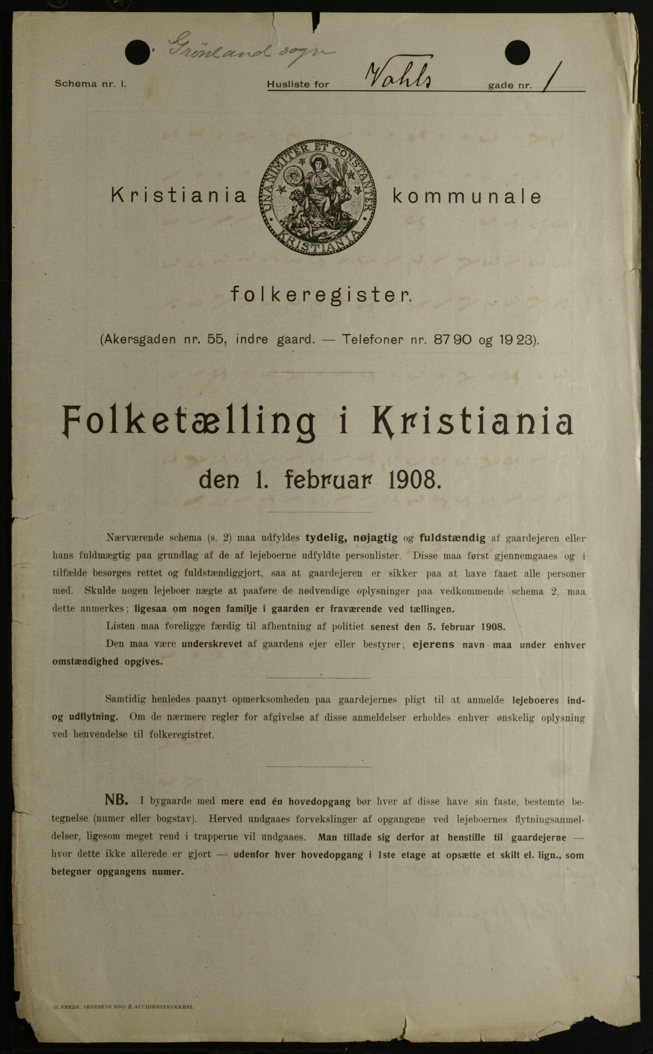 OBA, Kommunal folketelling 1.2.1908 for Kristiania kjøpstad, 1908, s. 108992