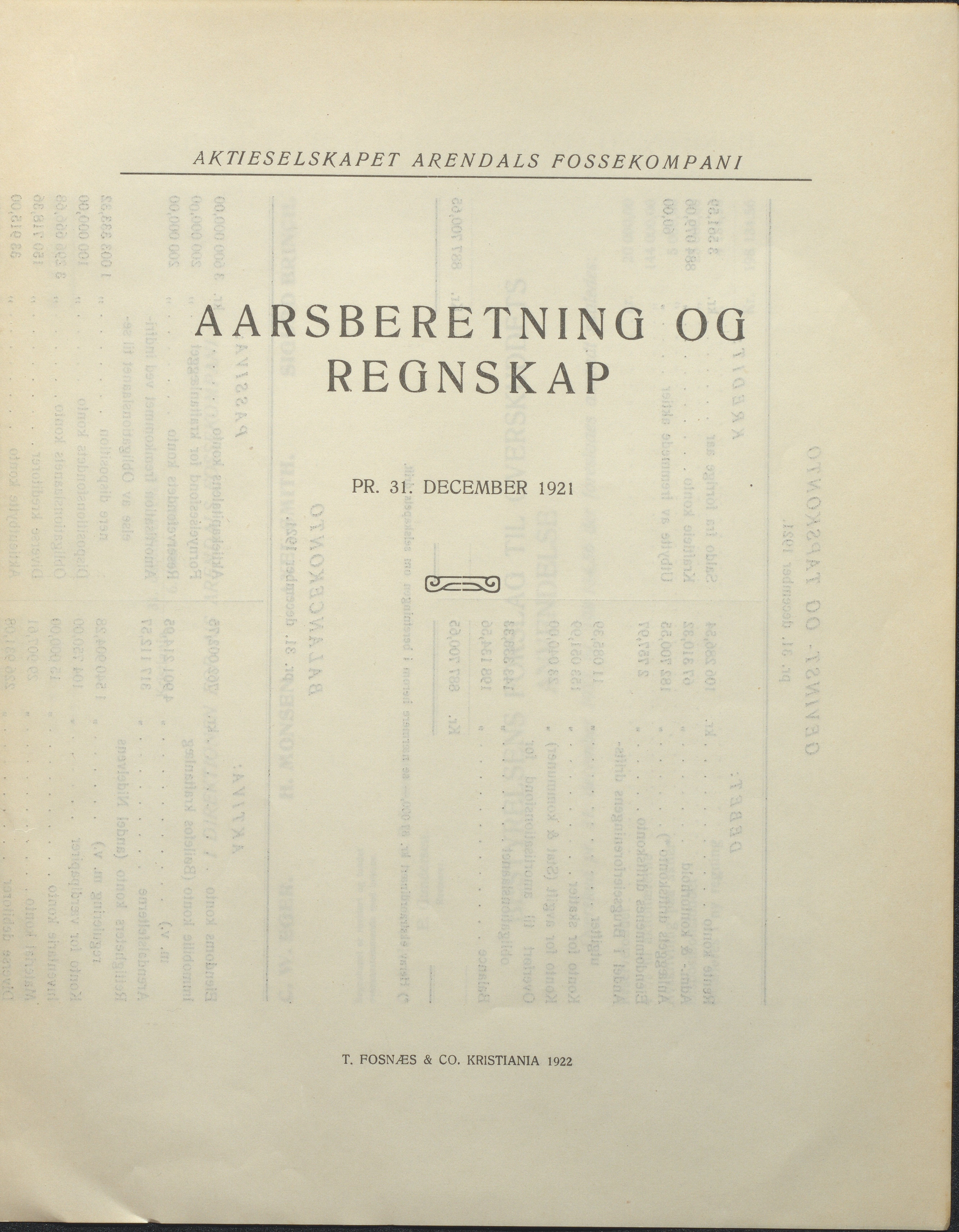 Arendals Fossekompani, AAKS/PA-2413/X/X01/L0001/0008: Beretninger, regnskap, balansekonto, gevinst- og tapskonto / Årsberetning og regnskap 1919 - 1927, 1919-1927, s. 8