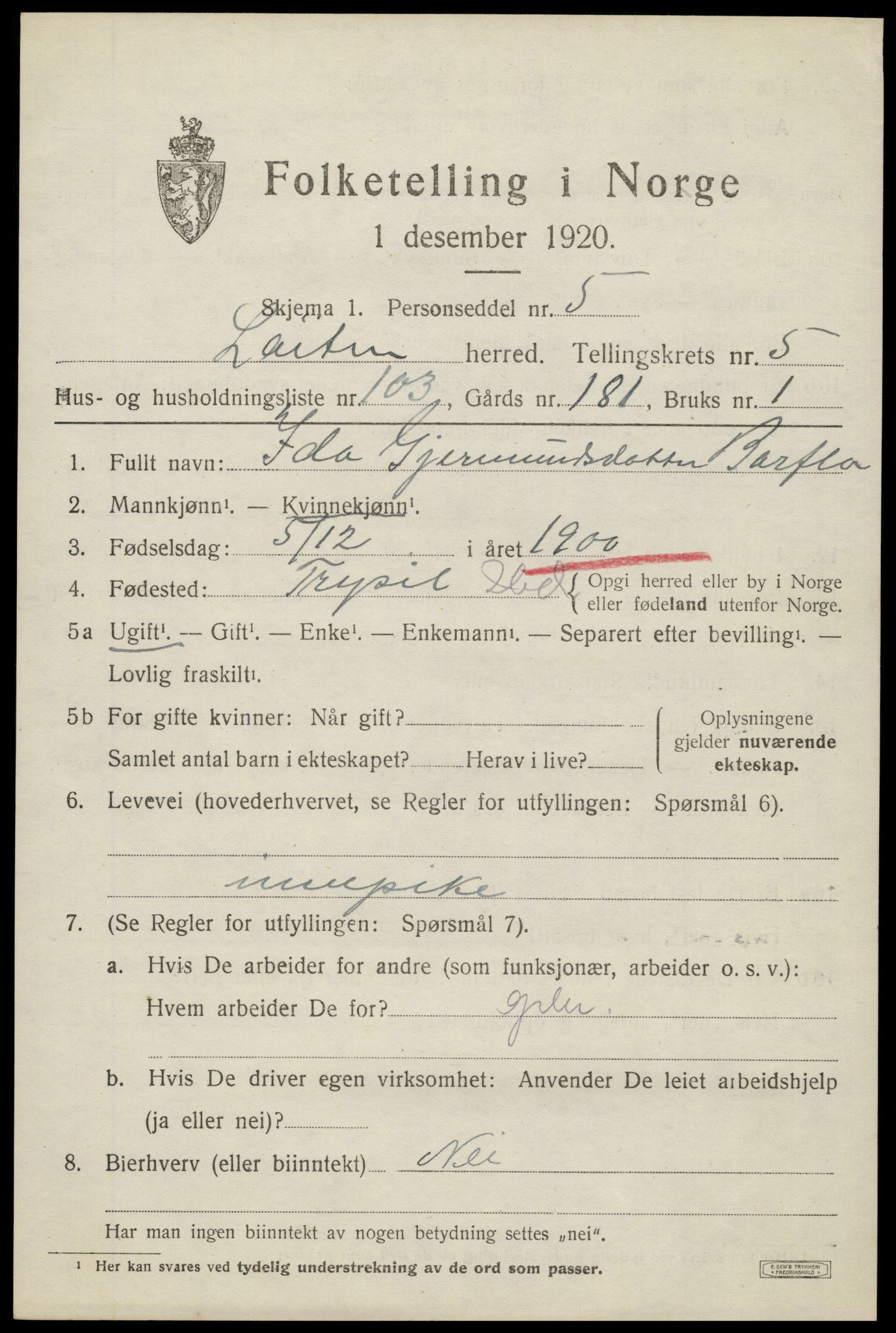 SAH, Folketelling 1920 for 0415 Løten herred, 1920, s. 10893