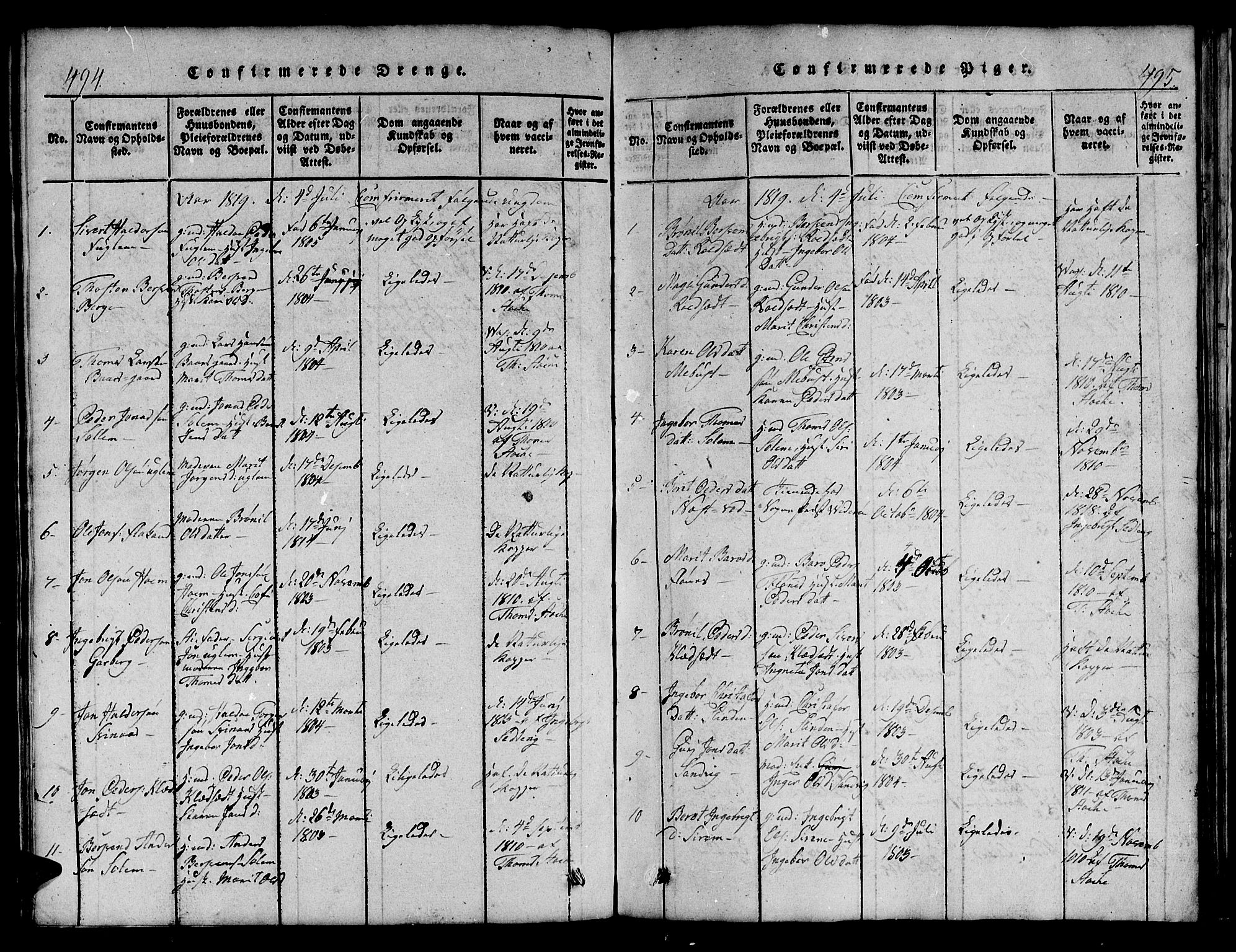 Ministerialprotokoller, klokkerbøker og fødselsregistre - Sør-Trøndelag, AV/SAT-A-1456/695/L1152: Klokkerbok nr. 695C03, 1816-1831, s. 494-495