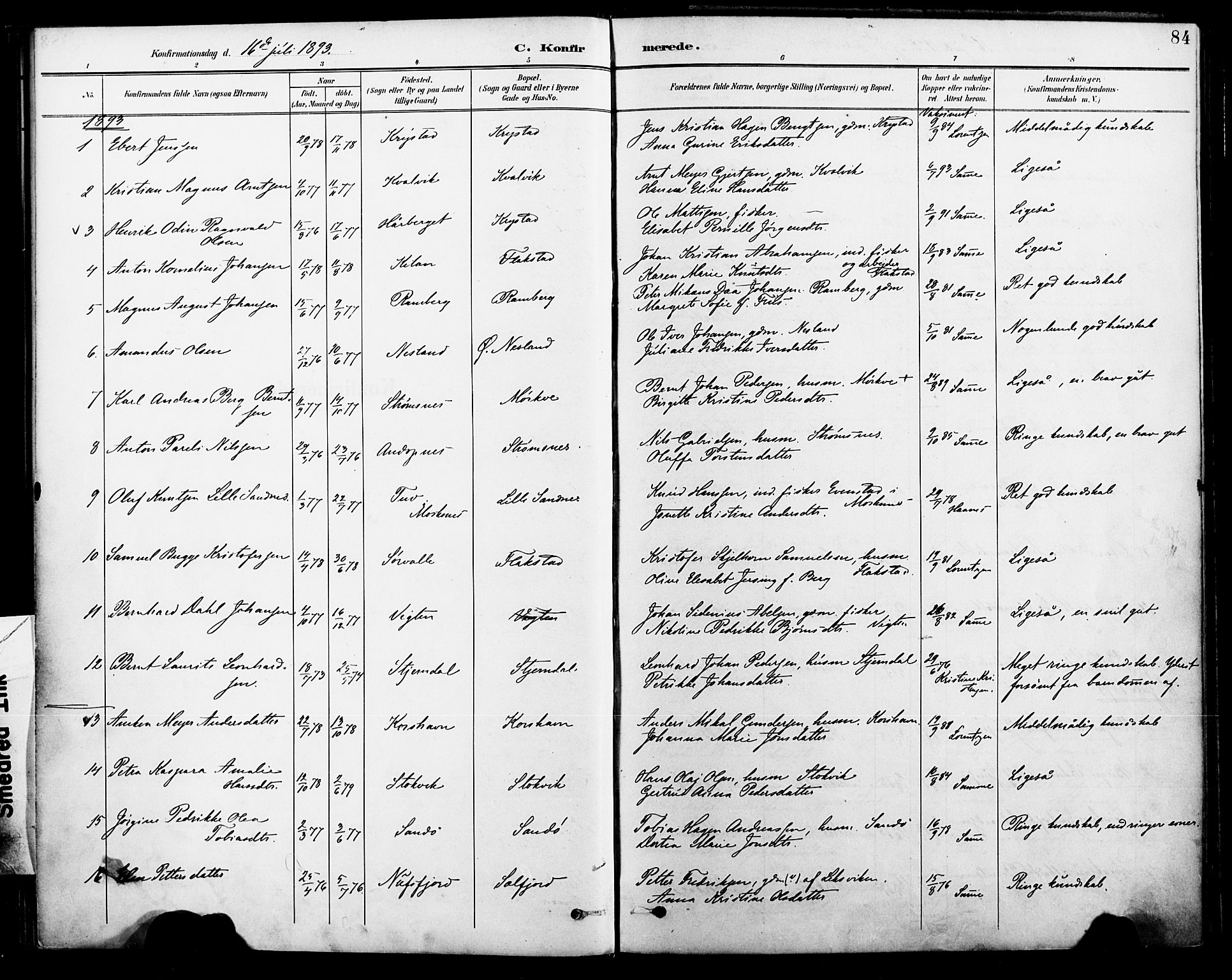 Ministerialprotokoller, klokkerbøker og fødselsregistre - Nordland, AV/SAT-A-1459/885/L1205: Ministerialbok nr. 885A06, 1892-1905, s. 84