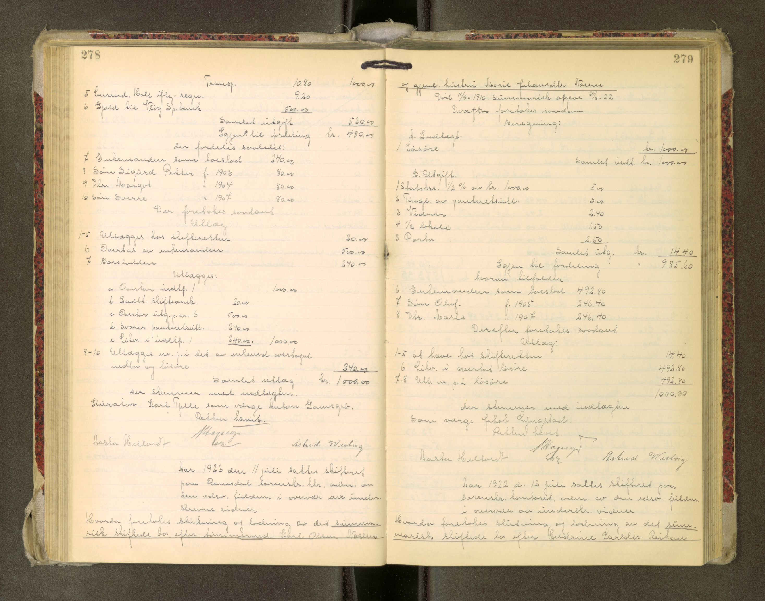 Romsdal sorenskriveri, AV/SAT-A-4149/1/3/3A/L0022: Skifteutlodnings Protokoll, 1920-1924, s. 278-279