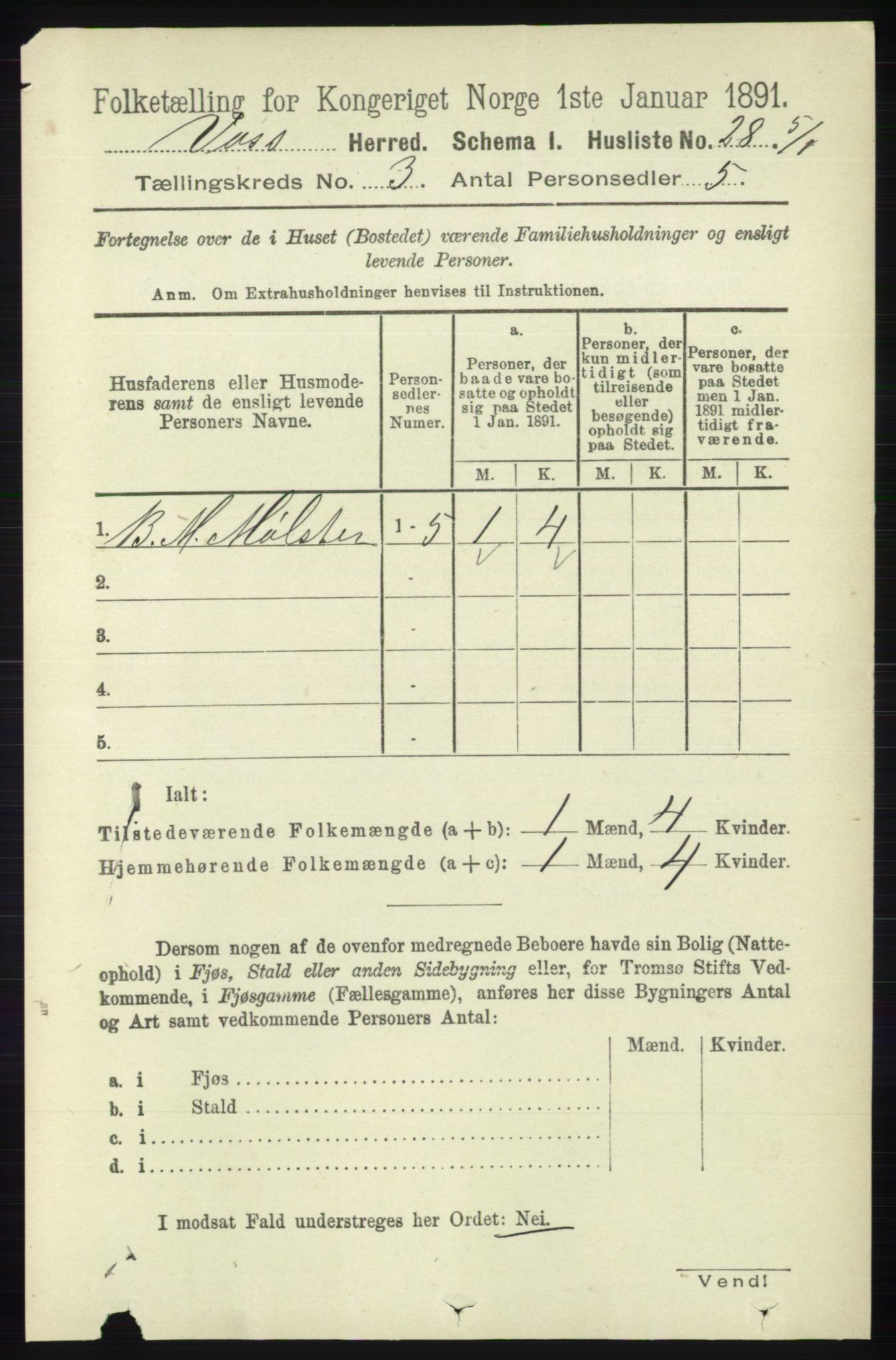 RA, Folketelling 1891 for 1235 Voss herred, 1891, s. 1160