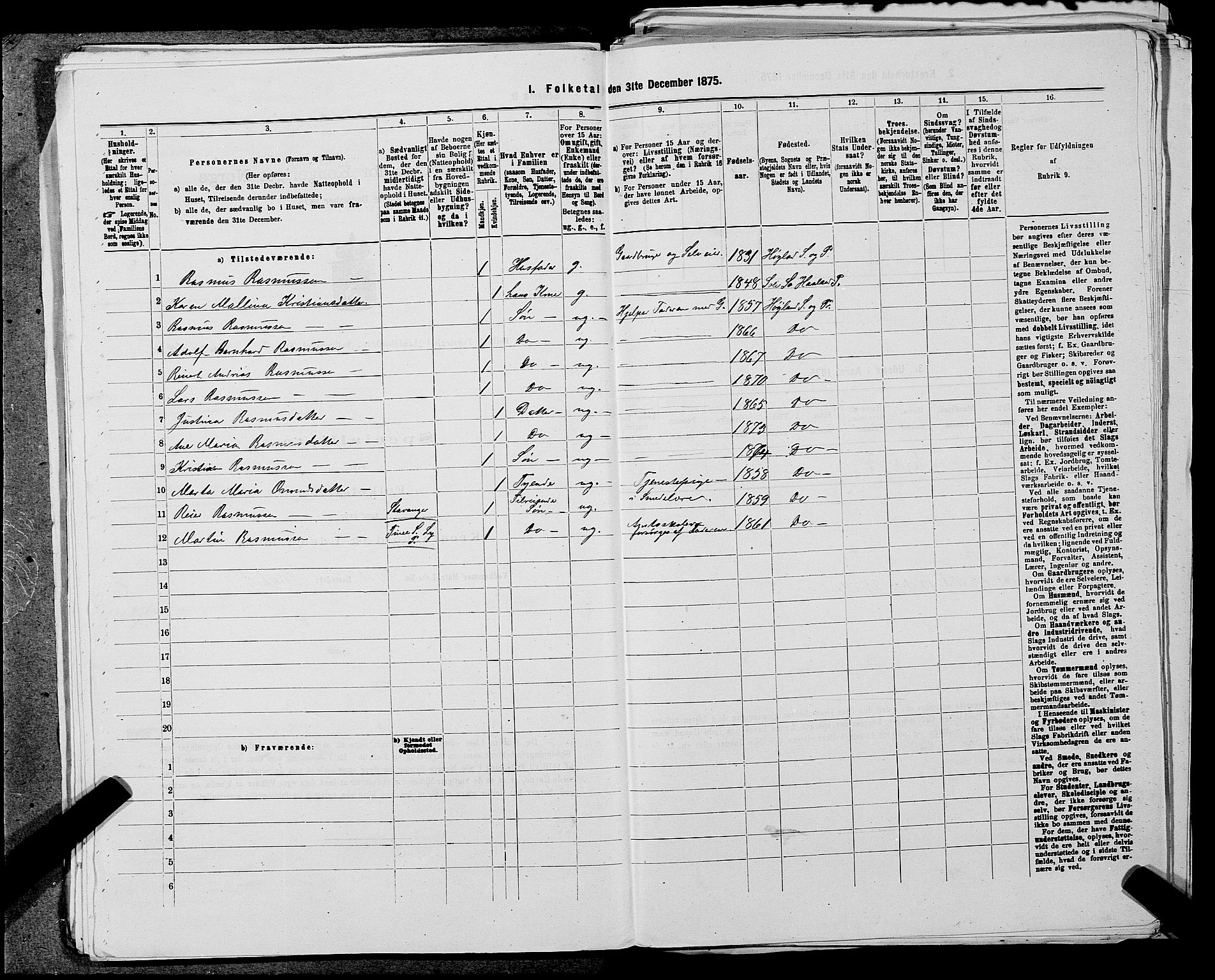 SAST, Folketelling 1875 for 1123L Høyland prestegjeld, Høyland sokn, 1875, s. 463