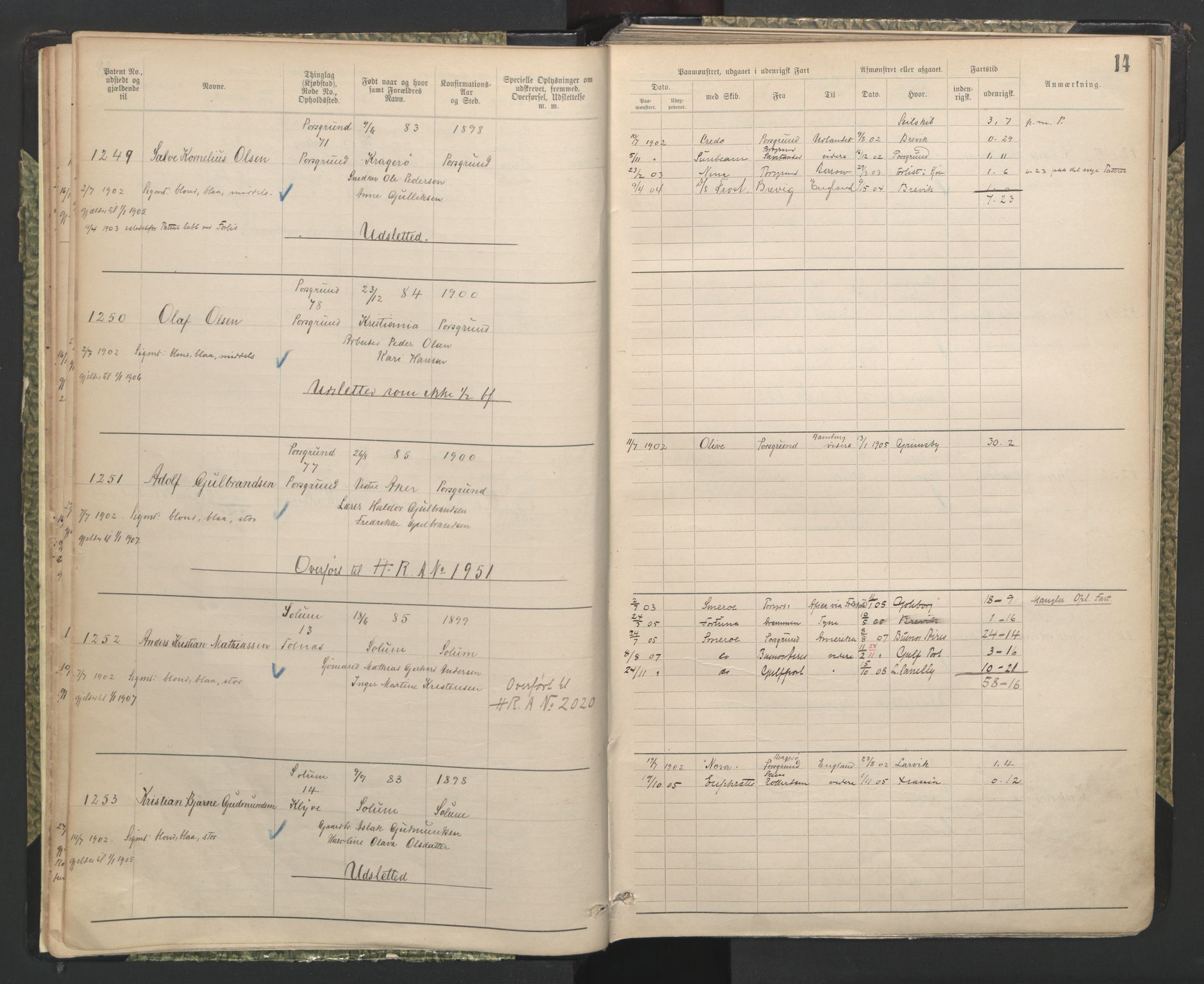 Porsgrunn innrulleringskontor, SAKO/A-829/F/Fb/L0008: Annotasjonsrulle, 1901-1949, s. 14