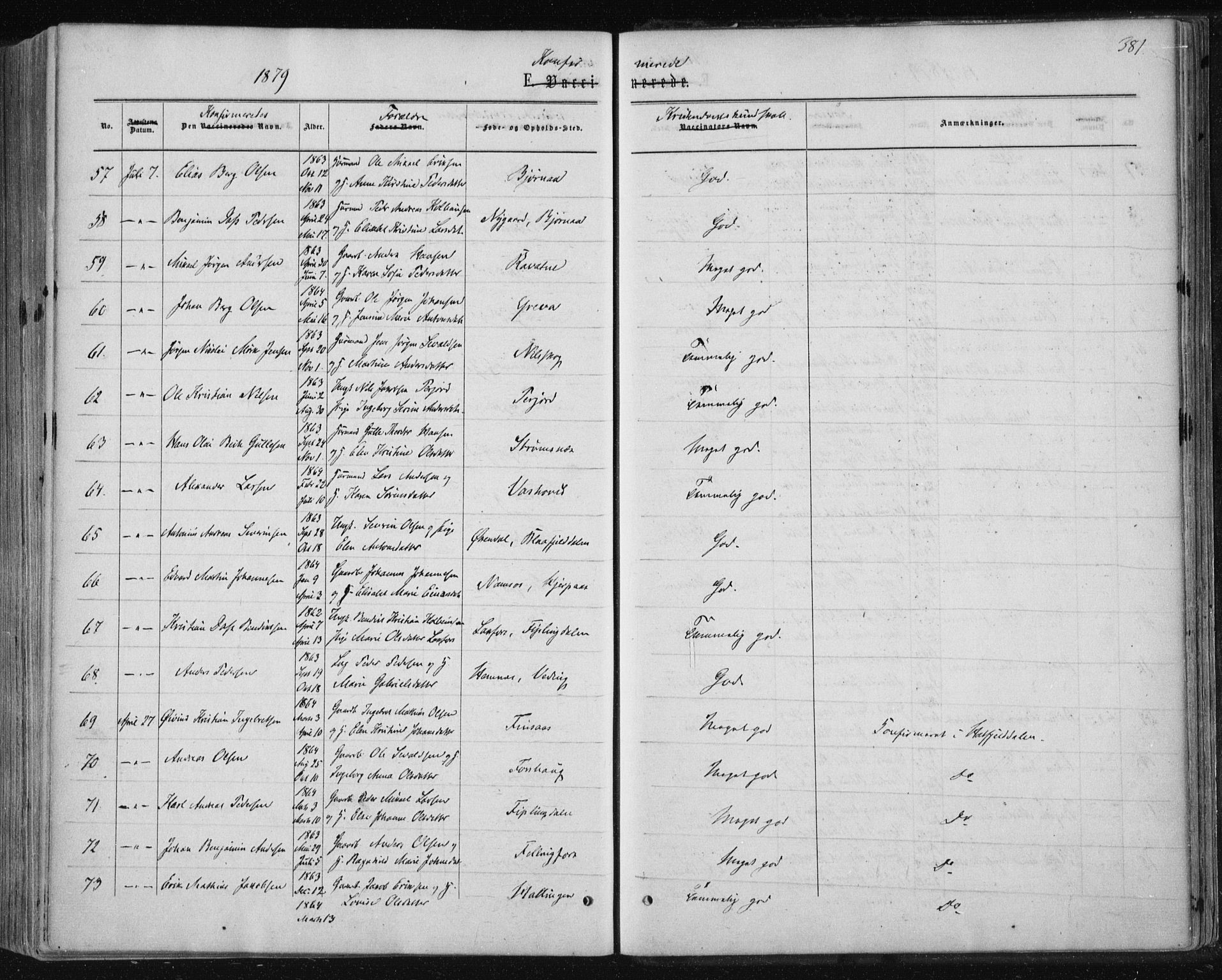 Ministerialprotokoller, klokkerbøker og fødselsregistre - Nordland, AV/SAT-A-1459/820/L0294: Ministerialbok nr. 820A15, 1866-1879, s. 381