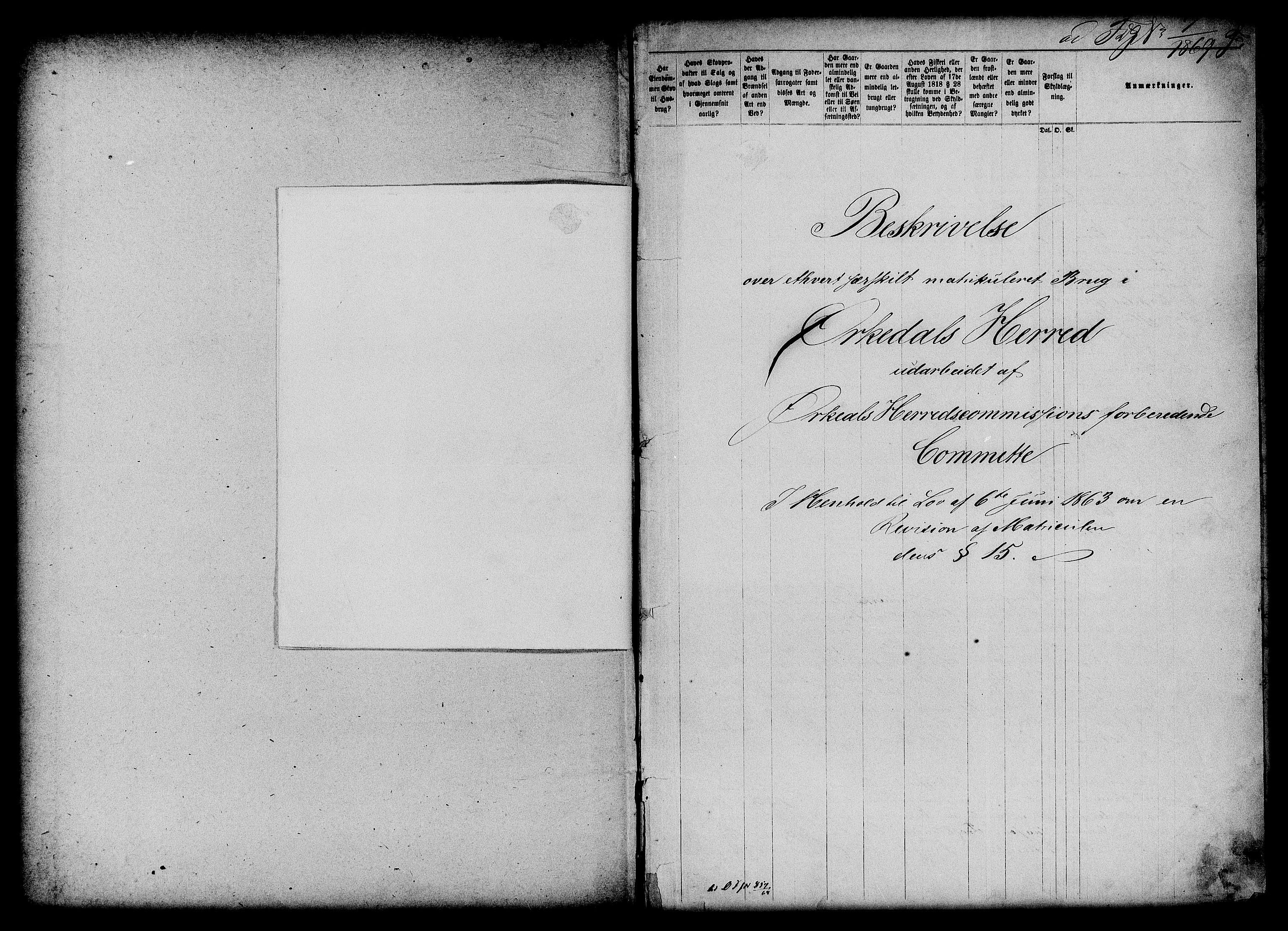 Matrikkelrevisjonen av 1863, AV/RA-S-1530/F/Fe/L0323: Orkdal, 1863