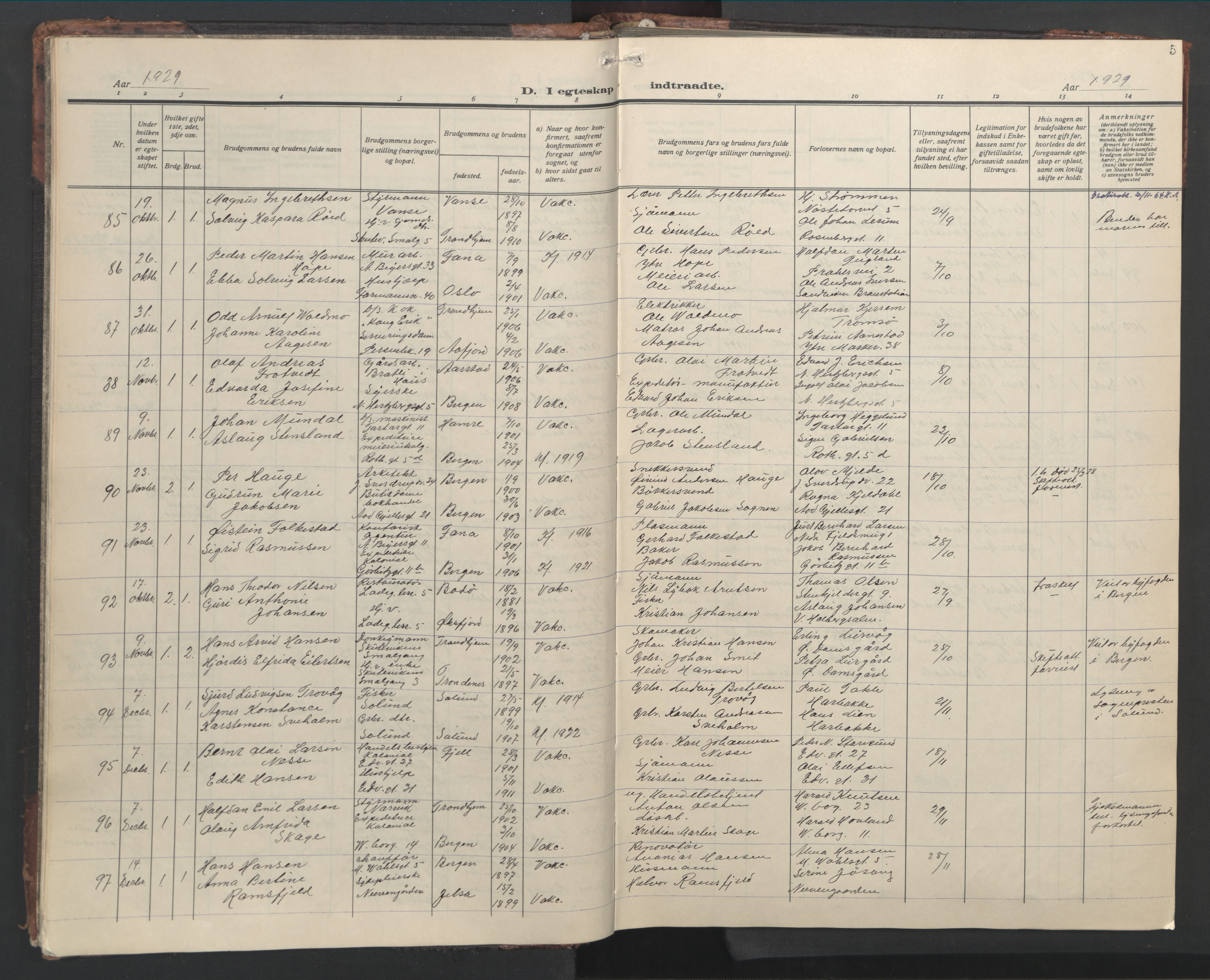 Sandviken Sokneprestembete, SAB/A-77601/H/Hb/L0015: Klokkerbok nr. D 2, 1929-1953, s. 4b-5a