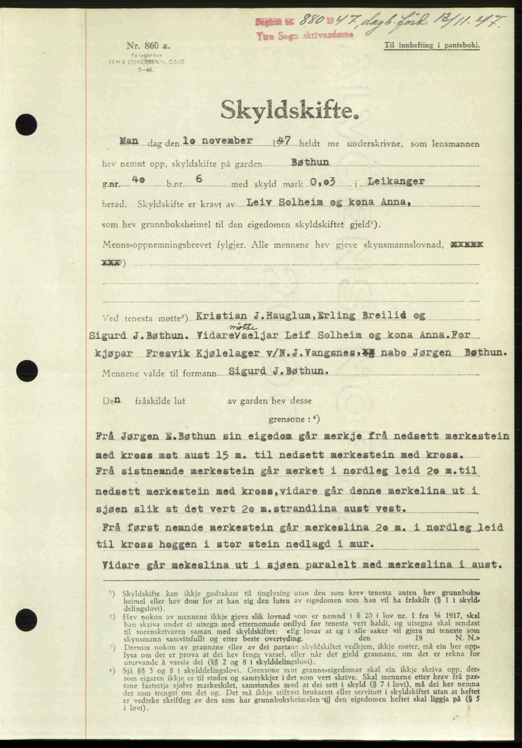 Ytre Sogn tingrett, SAB/A-2601/1/G/Gbb/L0005: Pantebok nr. A3 - A4 (B2), 1947-1948, Dagboknr: 880/1947