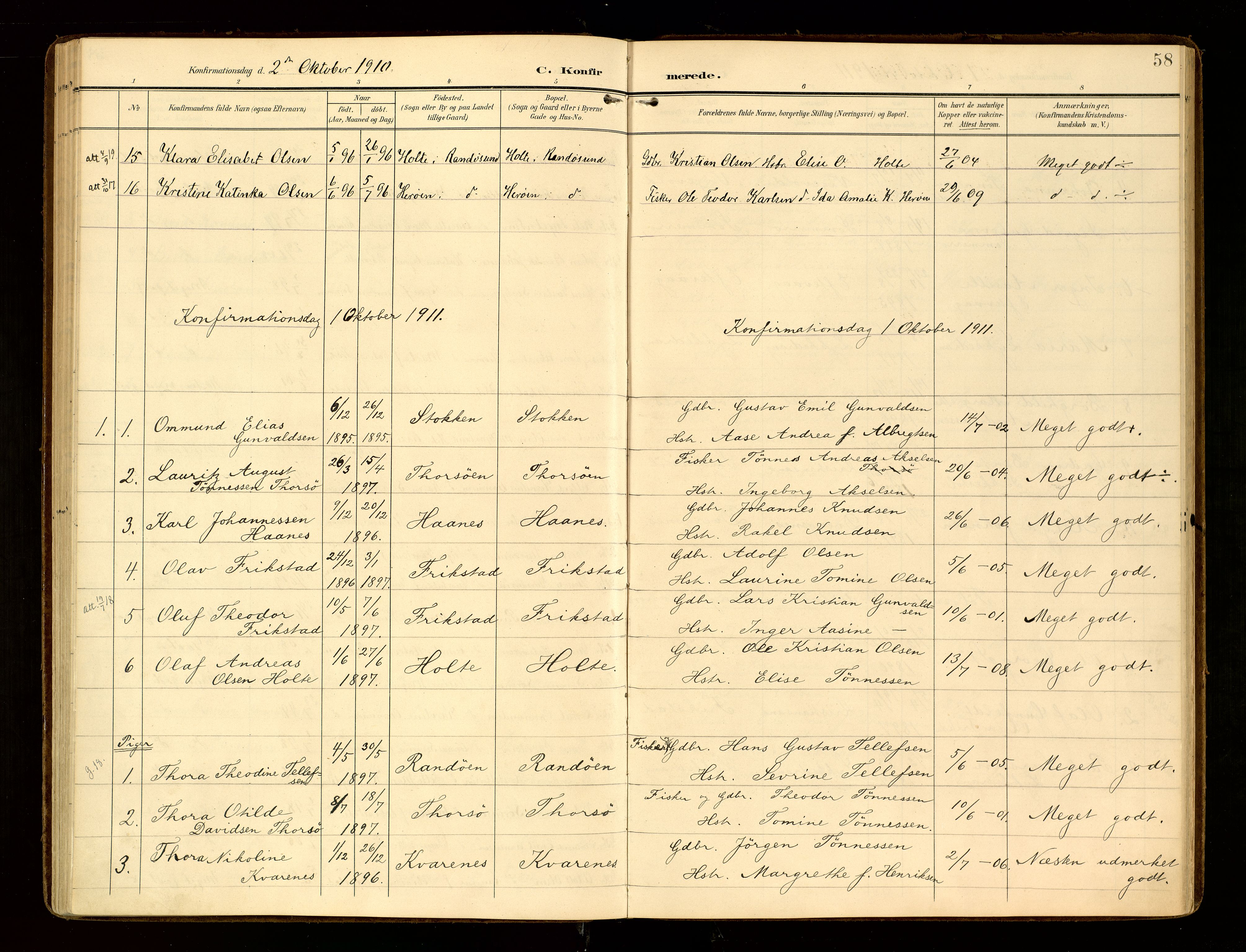 Oddernes sokneprestkontor, SAK/1111-0033/F/Fa/Fab/L0003: Ministerialbok nr. A 3, 1903-1916, s. 58