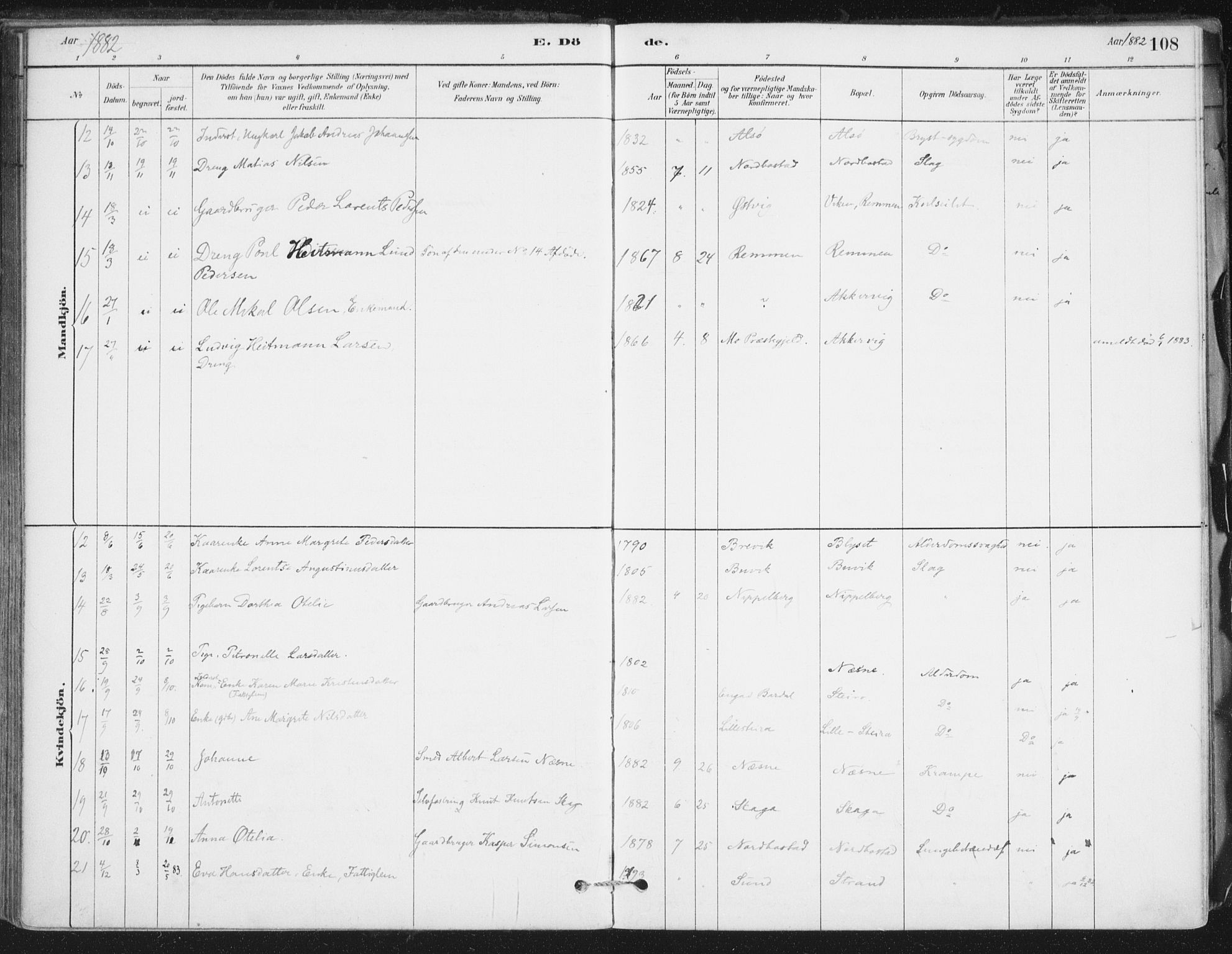 Ministerialprotokoller, klokkerbøker og fødselsregistre - Nordland, SAT/A-1459/838/L0553: Ministerialbok nr. 838A11, 1880-1910, s. 108