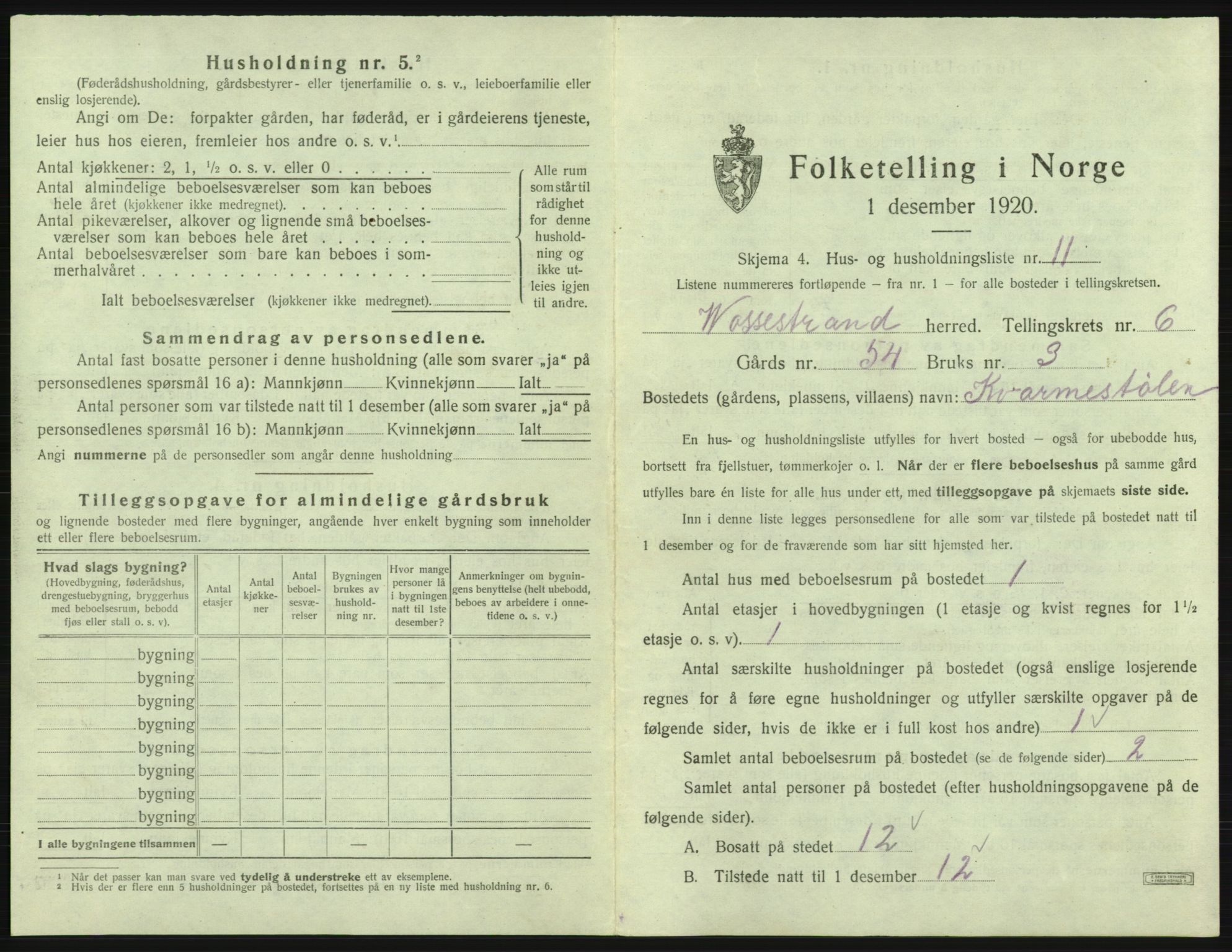 SAB, Folketelling 1920 for 1236 Vossestrand herred, 1920, s. 434