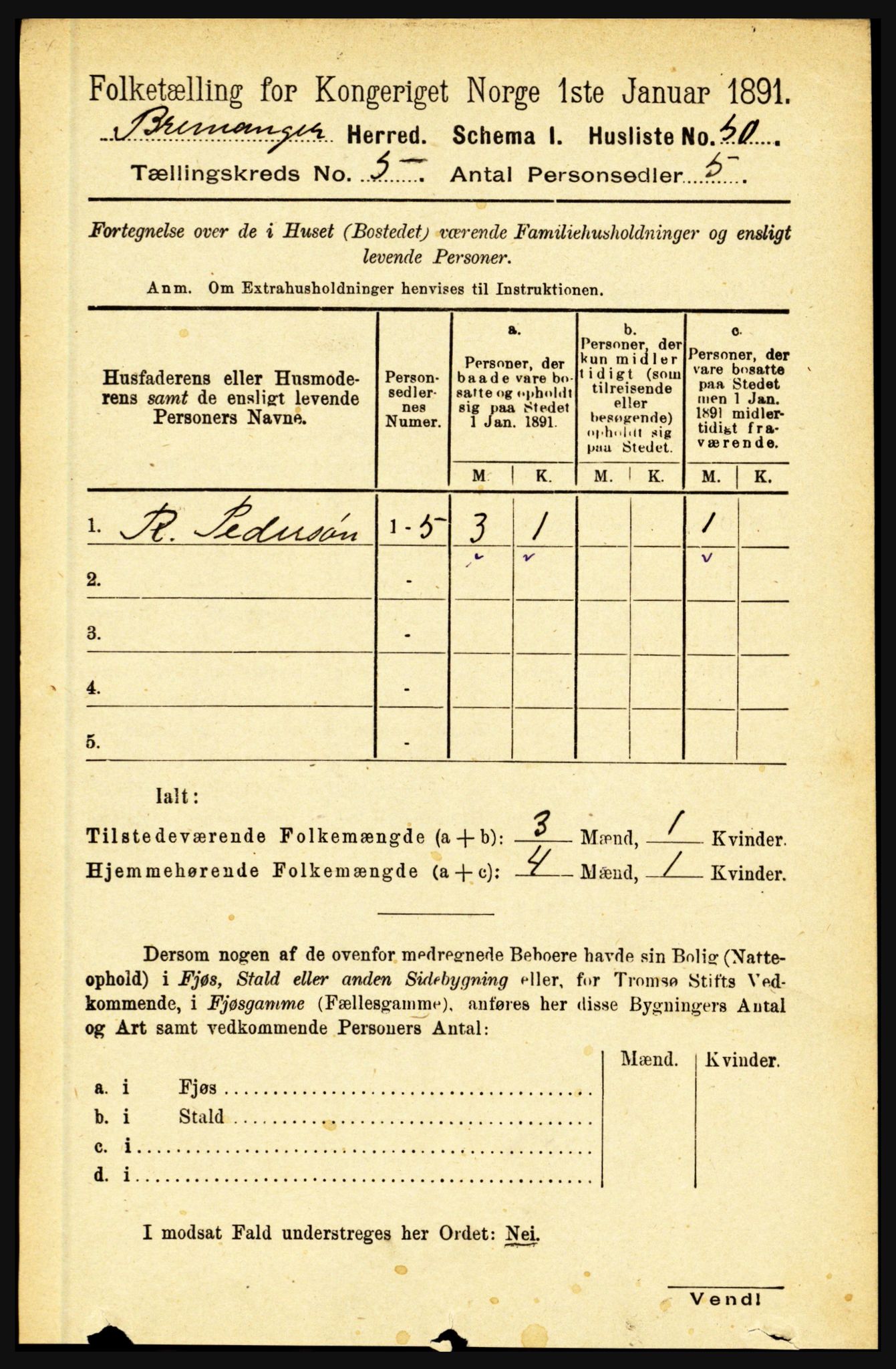 RA, Folketelling 1891 for 1438 Bremanger herred, 1891, s. 1958