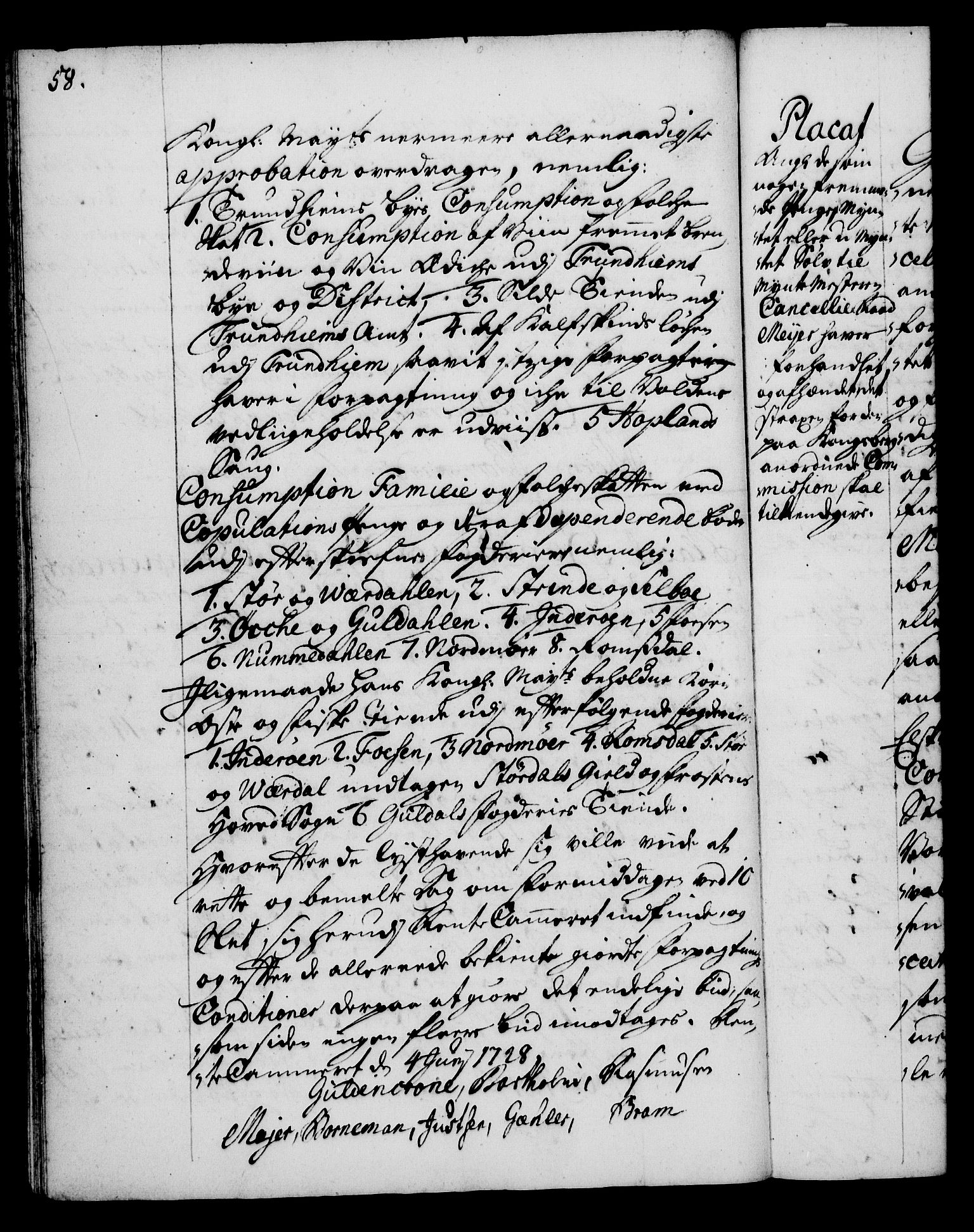 Rentekammeret, Kammerkanselliet, RA/EA-3111/G/Gg/Gga/L0003: Norsk ekspedisjonsprotokoll med register (merket RK 53.3), 1727-1734, s. 58