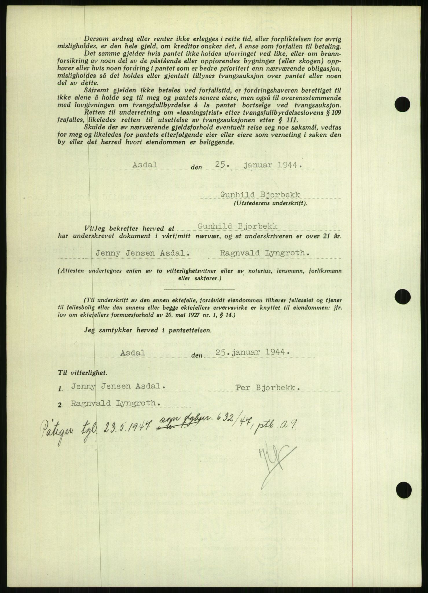 Nedenes sorenskriveri, SAK/1221-0006/G/Gb/Gbb/L0002: Pantebok nr. II, 1942-1945, Dagboknr: 126/1944