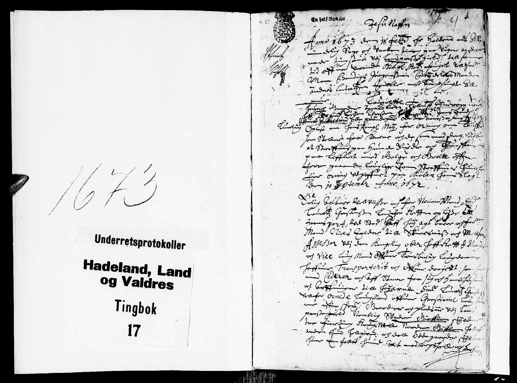 Hadeland, Land og Valdres sorenskriveri, SAH/TING-028/G/Gb/L0017: Tingbok, 1673-1674, s. 0b-1a